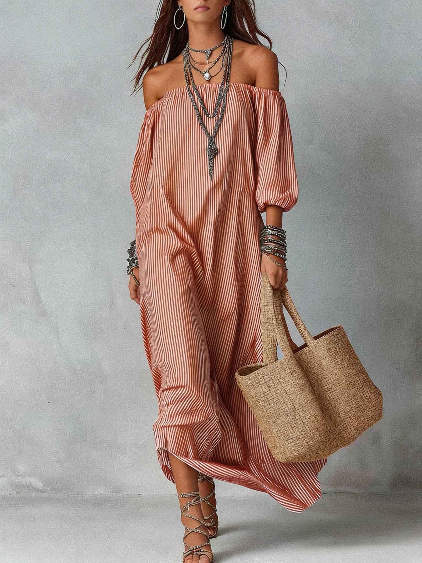 New SpringSummer Elegant Striped Loose-Fit Chic Holiday Dress For Women