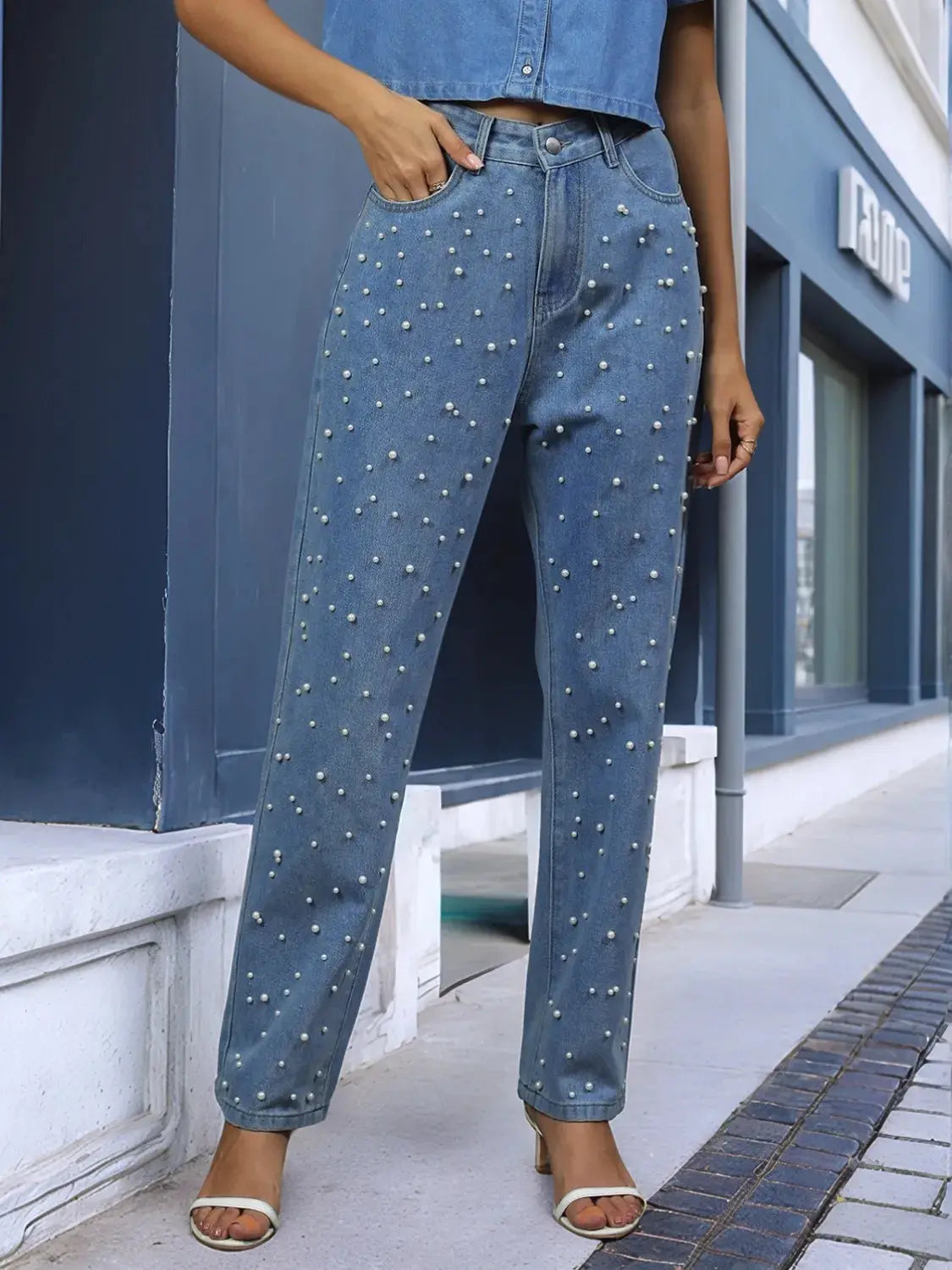 Pearl Detail Jeans with Pockets.