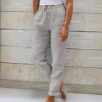 Solid Color Cotton Linen Wide Leg Pants High Waist Loose Fit Casual Trousers