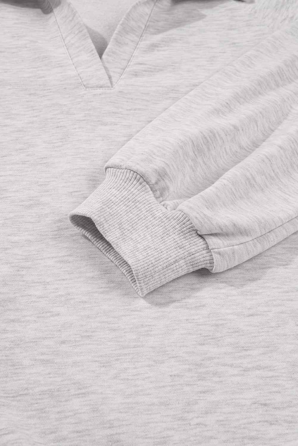 Light Grey Polo Collar V Neck Pullover and Drawstring Sweatpants Set