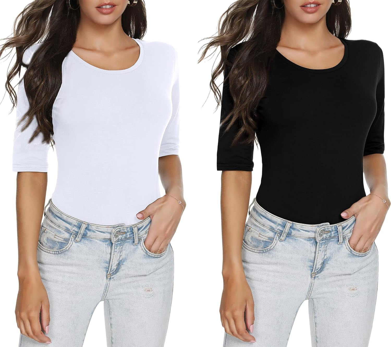 Women'S Crewneck Half Sleeve T Shirt Casual Solid Slim Summer Cotton Tops