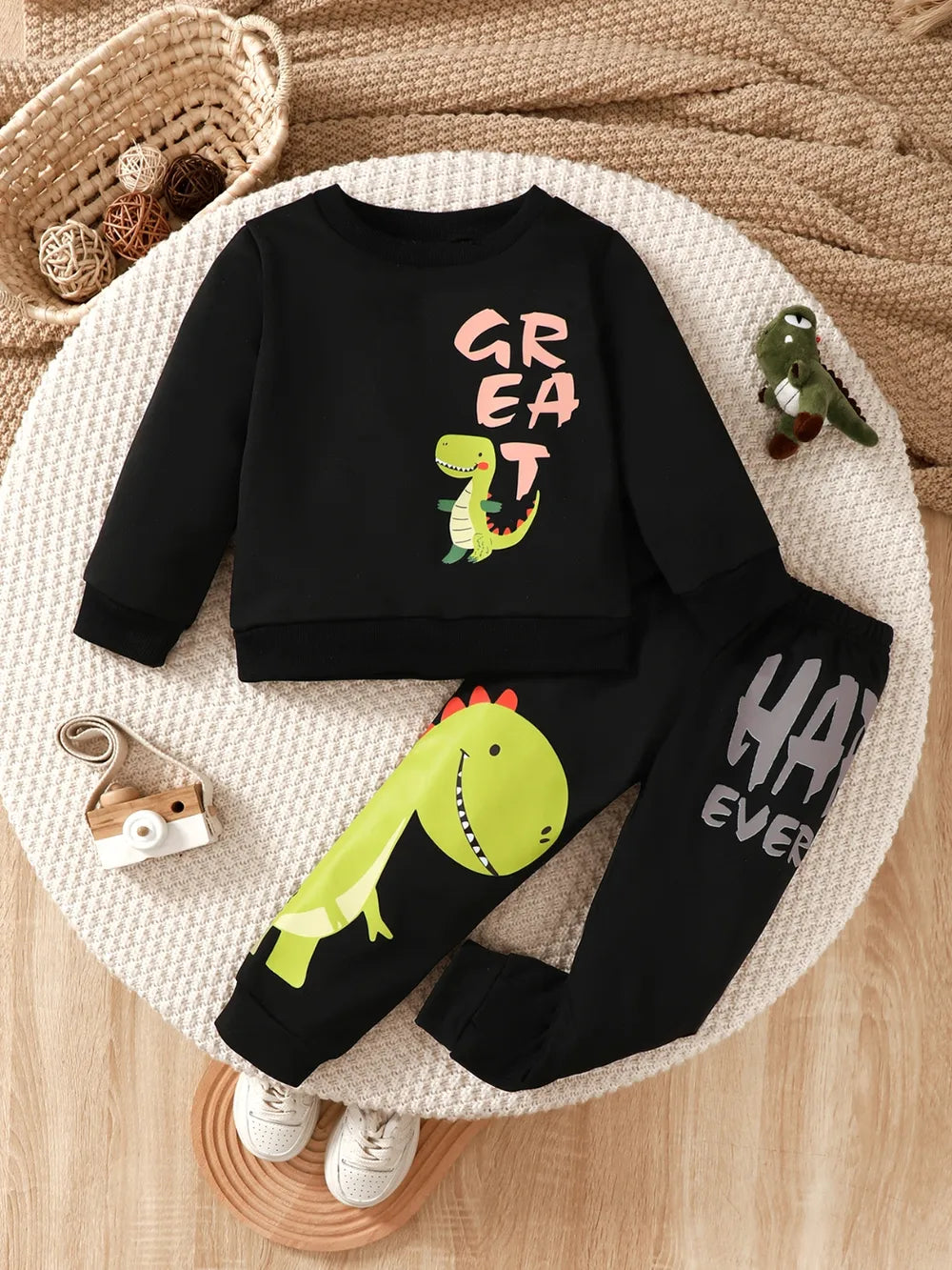 Children's Dinosaur Graphic Sweatshirt and Pants Set.