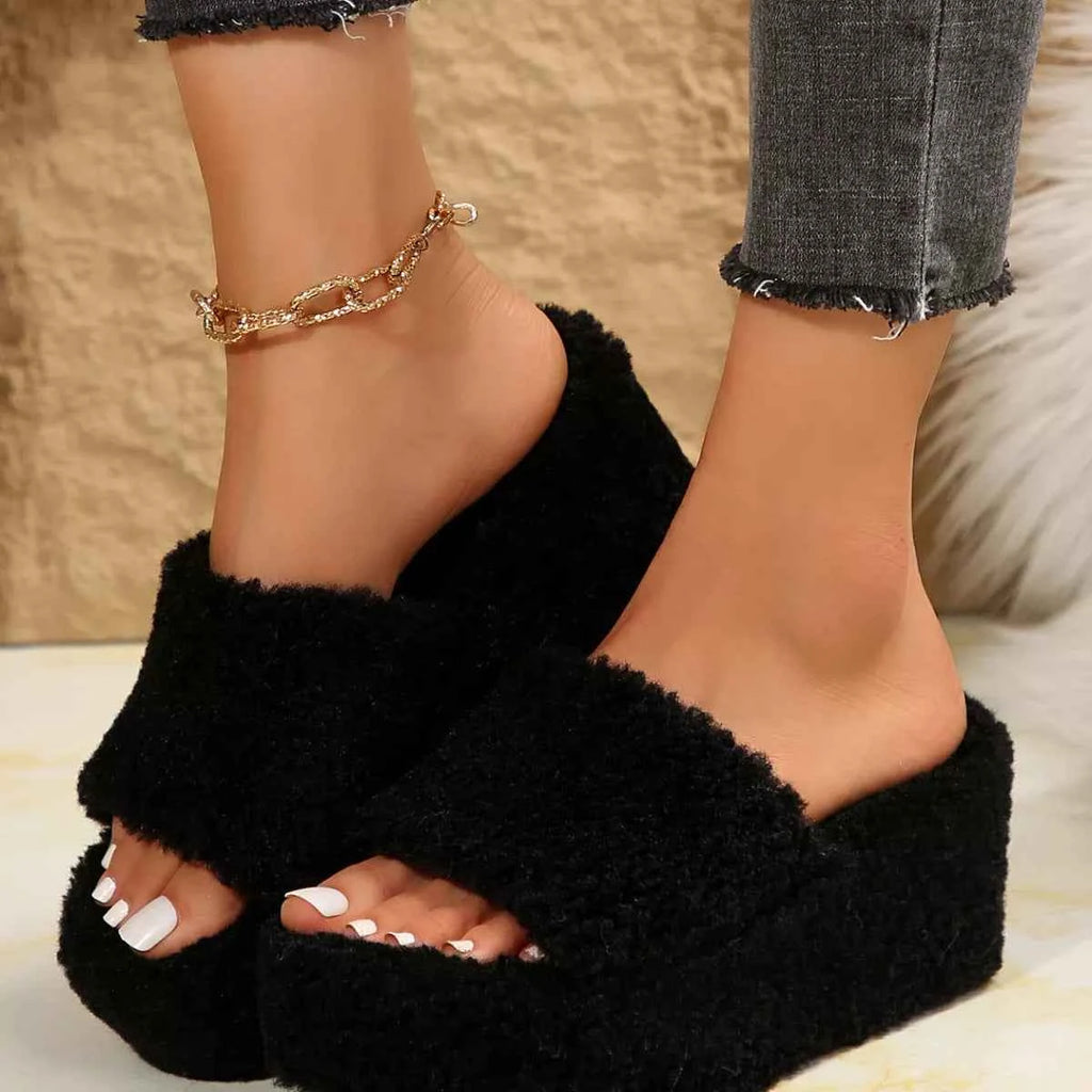 Open Toe Wedge Platform Slippers