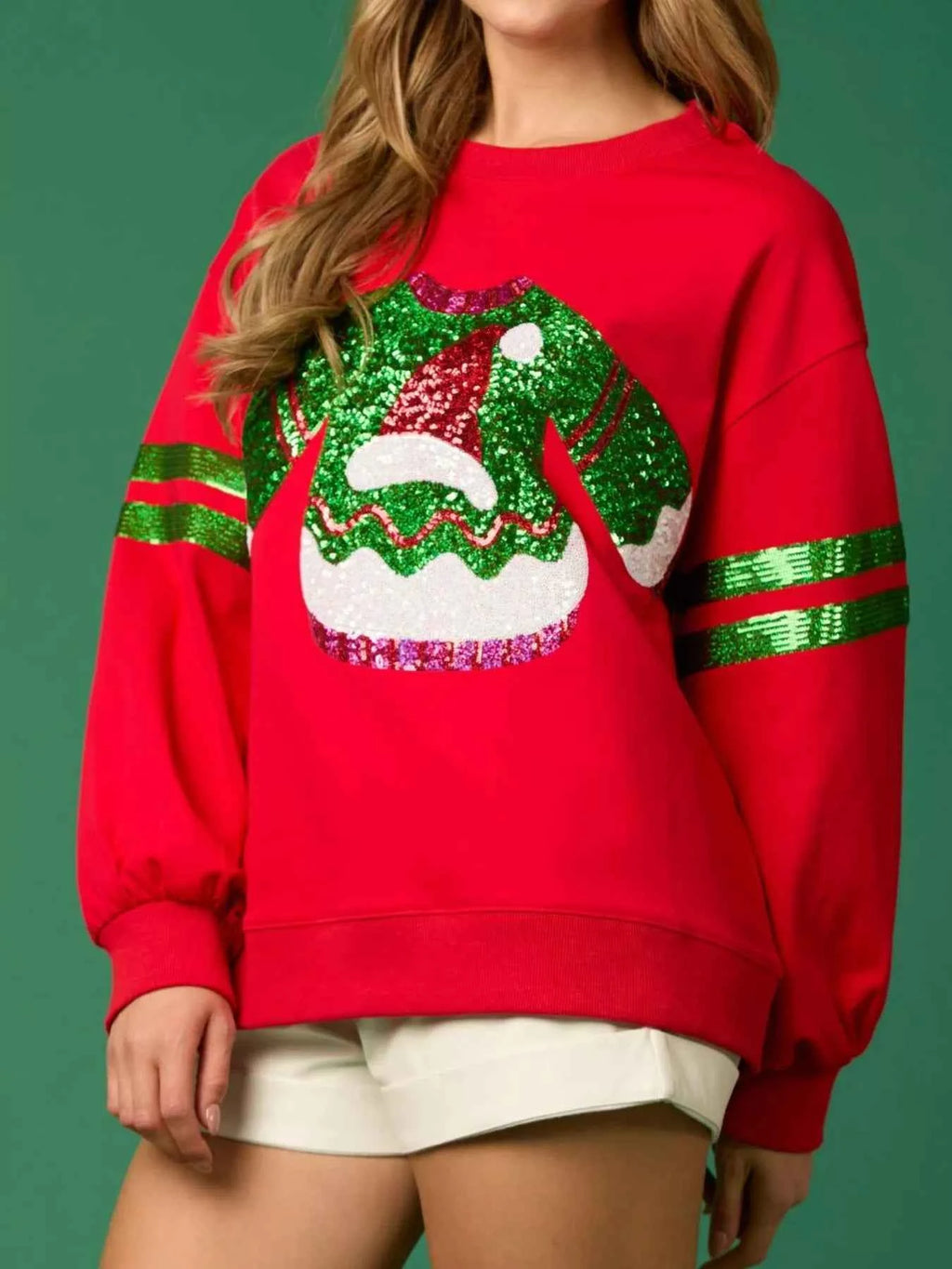 Christmas Sequin Santa Hat Holiday Sweatshirt