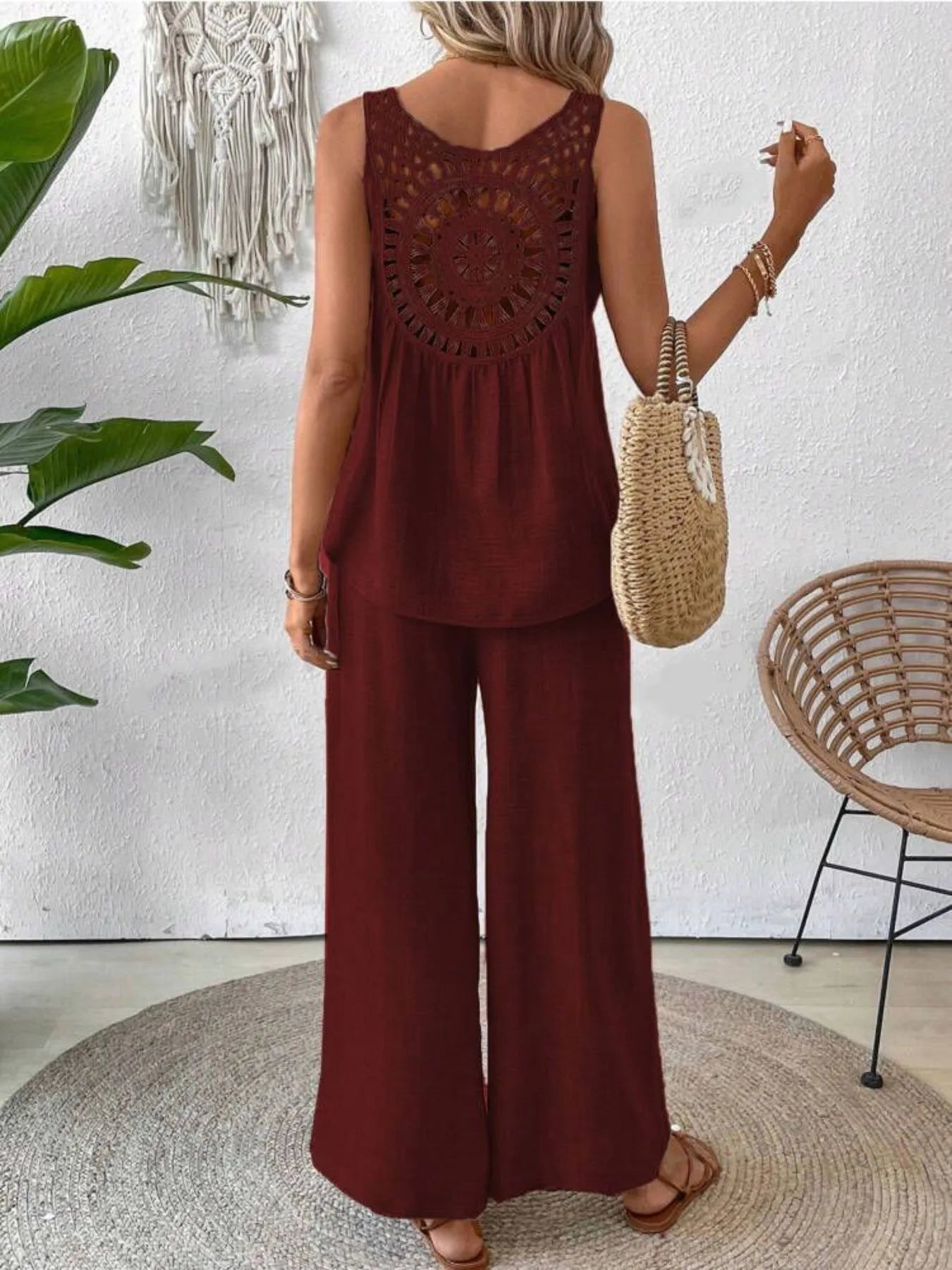 Round Neck Tank and Wide Leg Pants Set - CHIC TB