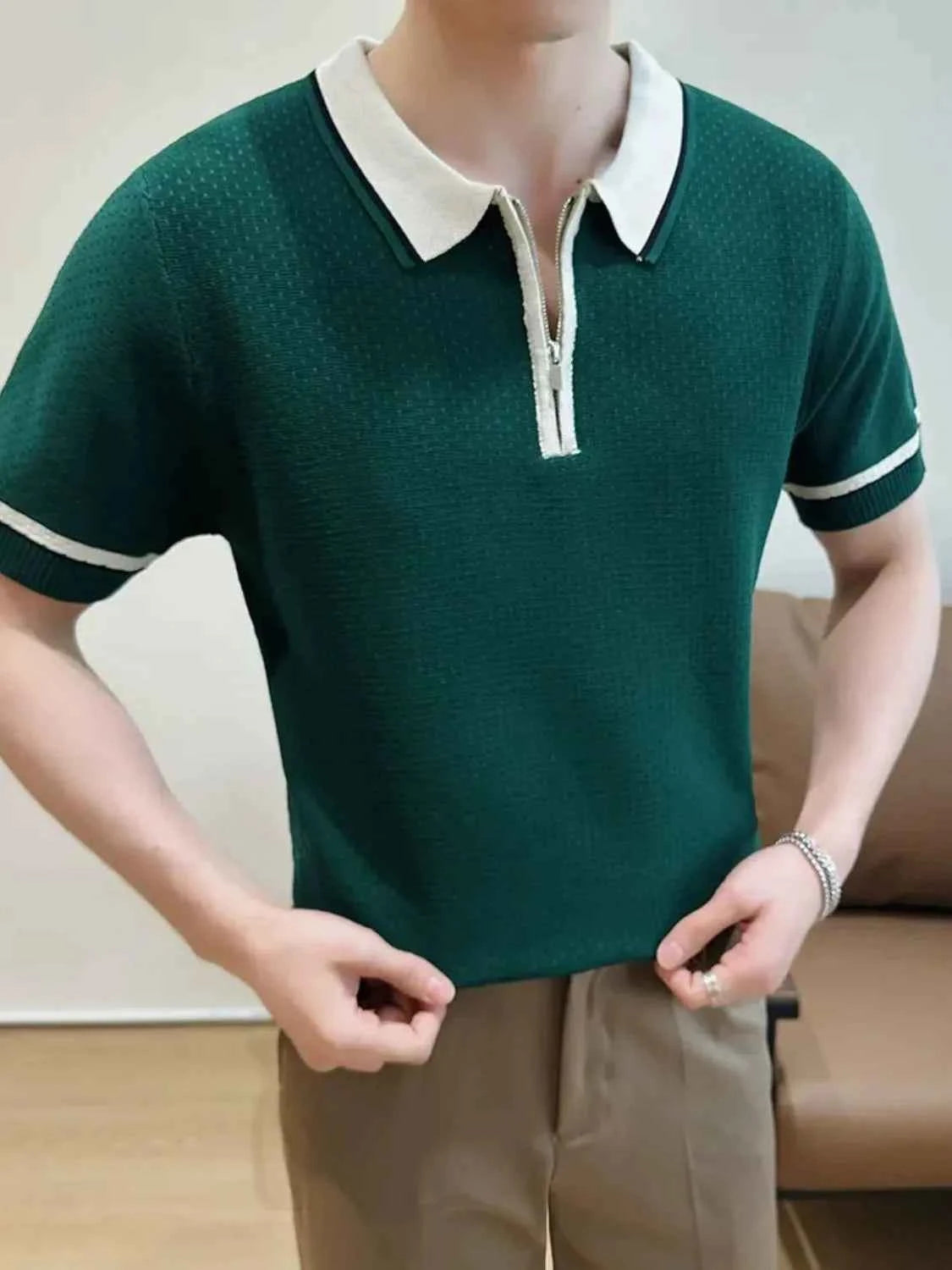 Men's Quarter Zip Short Sleeve Polo