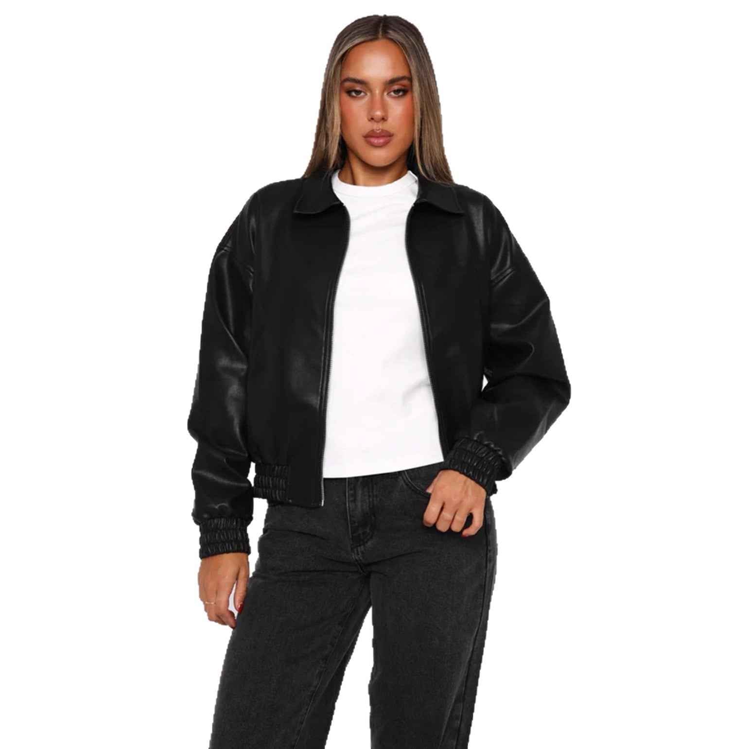 Long sleeved lapel zipper side pocket casual trench coat for women