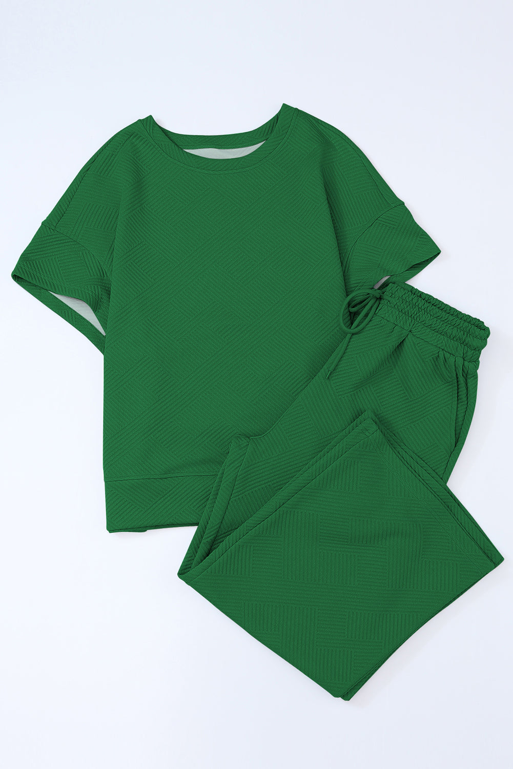 Dark Green Textured Loose Fit T Shirt and Drawstring Pants Set Dear-Lover Dropshipping