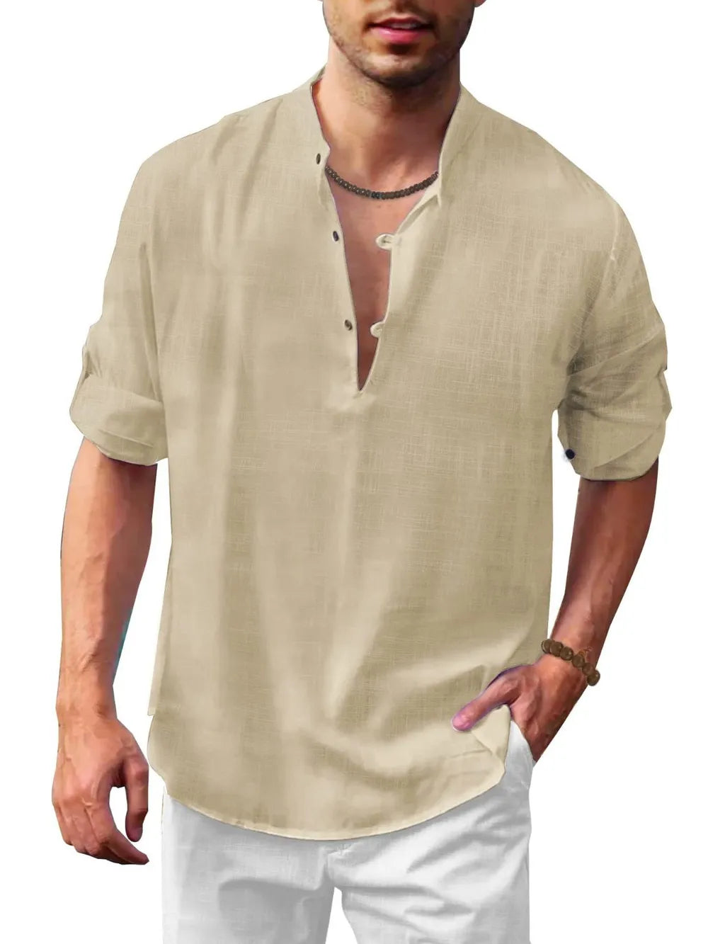 Men's Full Size Half Button Long Sleeve Shirt Plus Size.