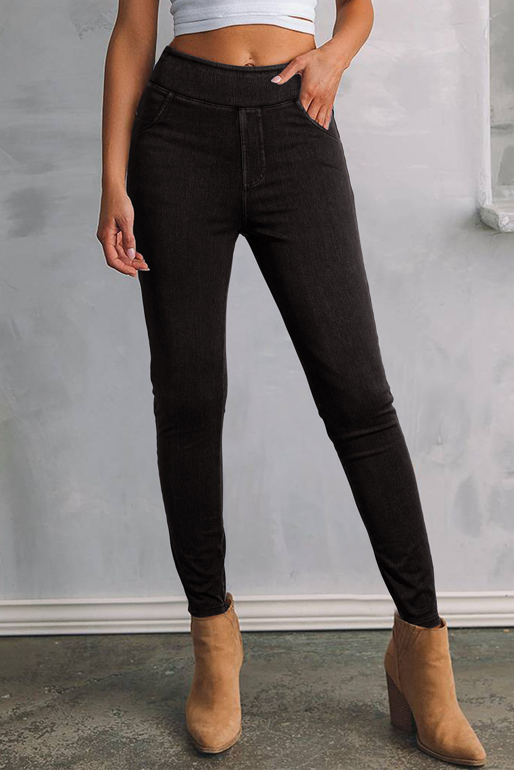Black Solid Color High Waist Stretchy Slim Fit Jeggings Dear-Lover Dropshipping