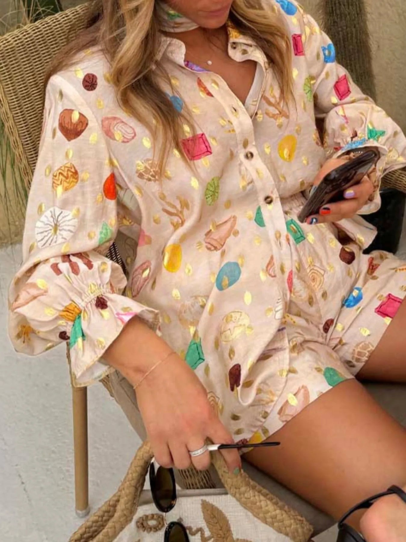 Colorful Print Shirt and Shorts Matching Set.