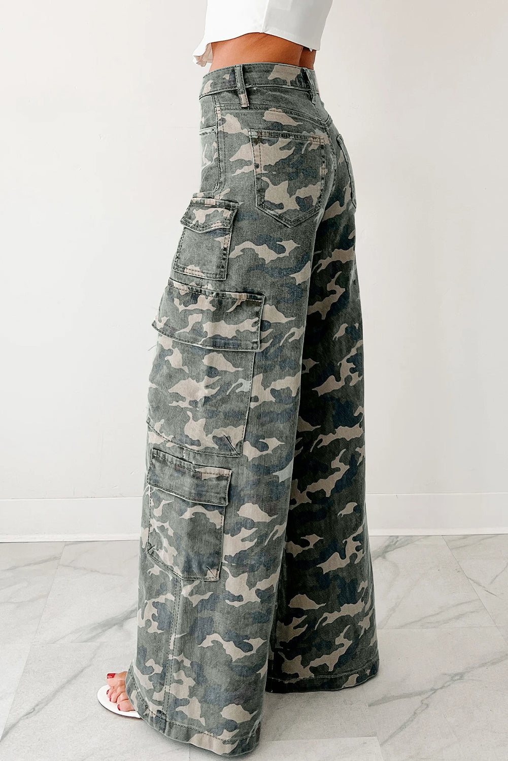 Green Camo Denim Cargo Wide Leg Pants Dear-Lover Dropshipping