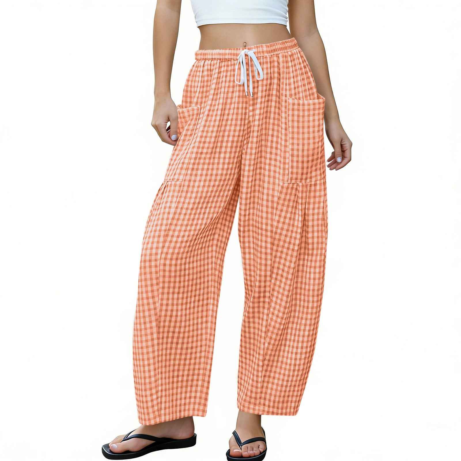 High-waisted Loose-fit Draping Figure-flattering Casual Floor-length Pants