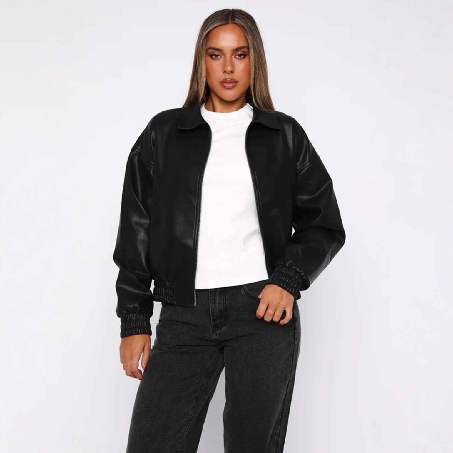 Long sleeved lapel zipper side pocket casual trench coat for women