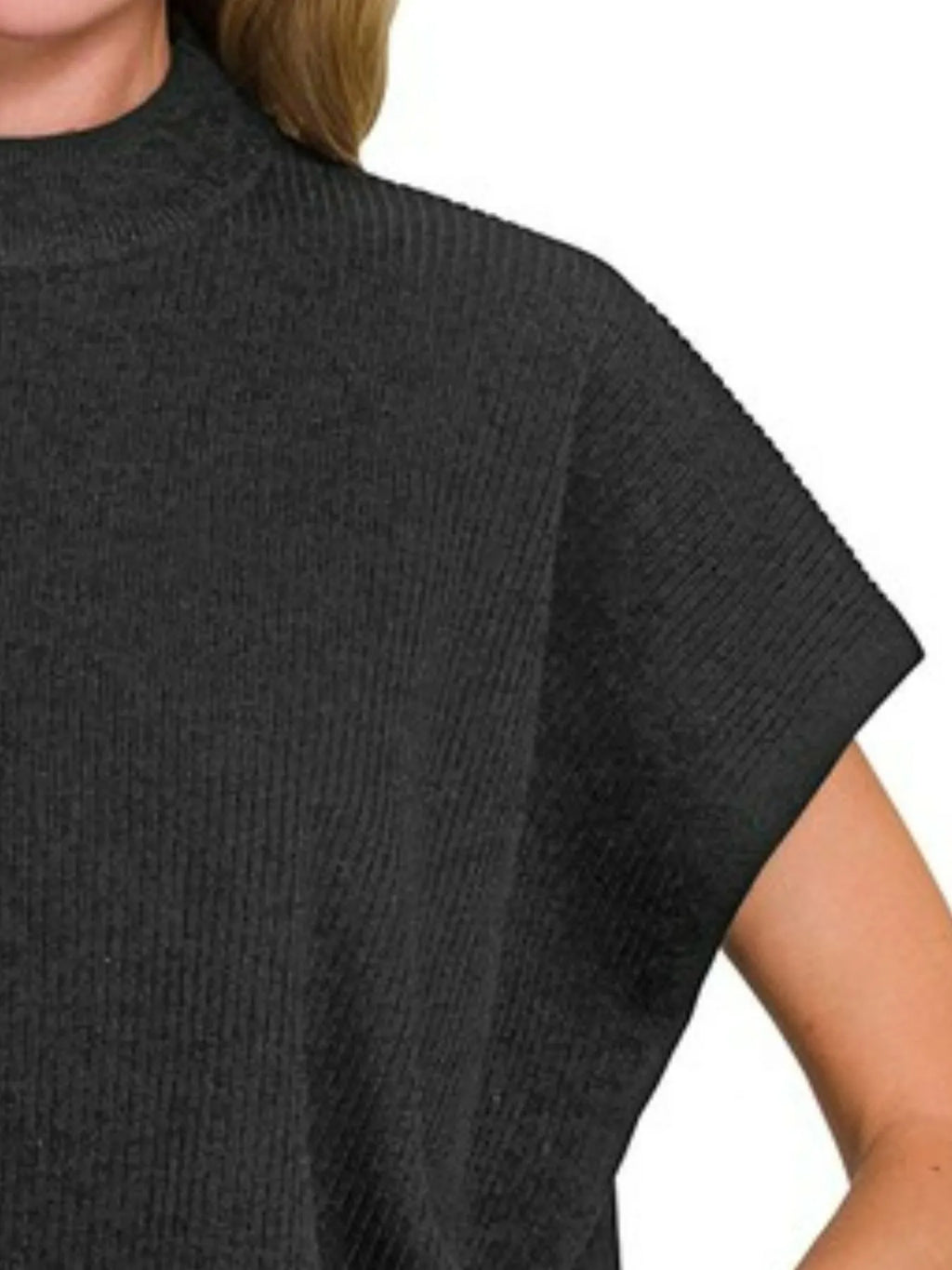 Zenana Viscose Mock Neck Short Sleeve Boxy Sweater.