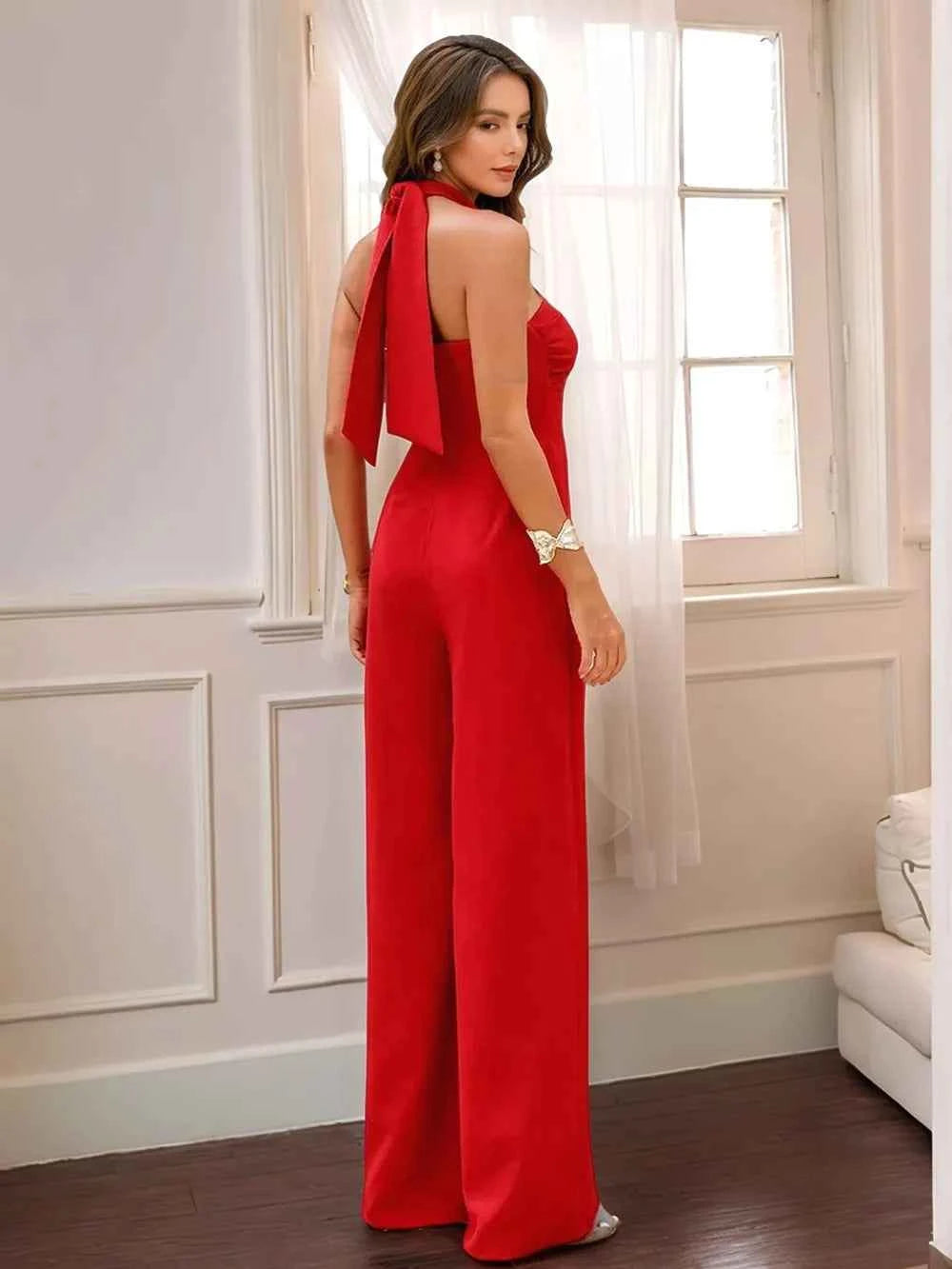 Halter Neck Wide Leg Jumpsuit.