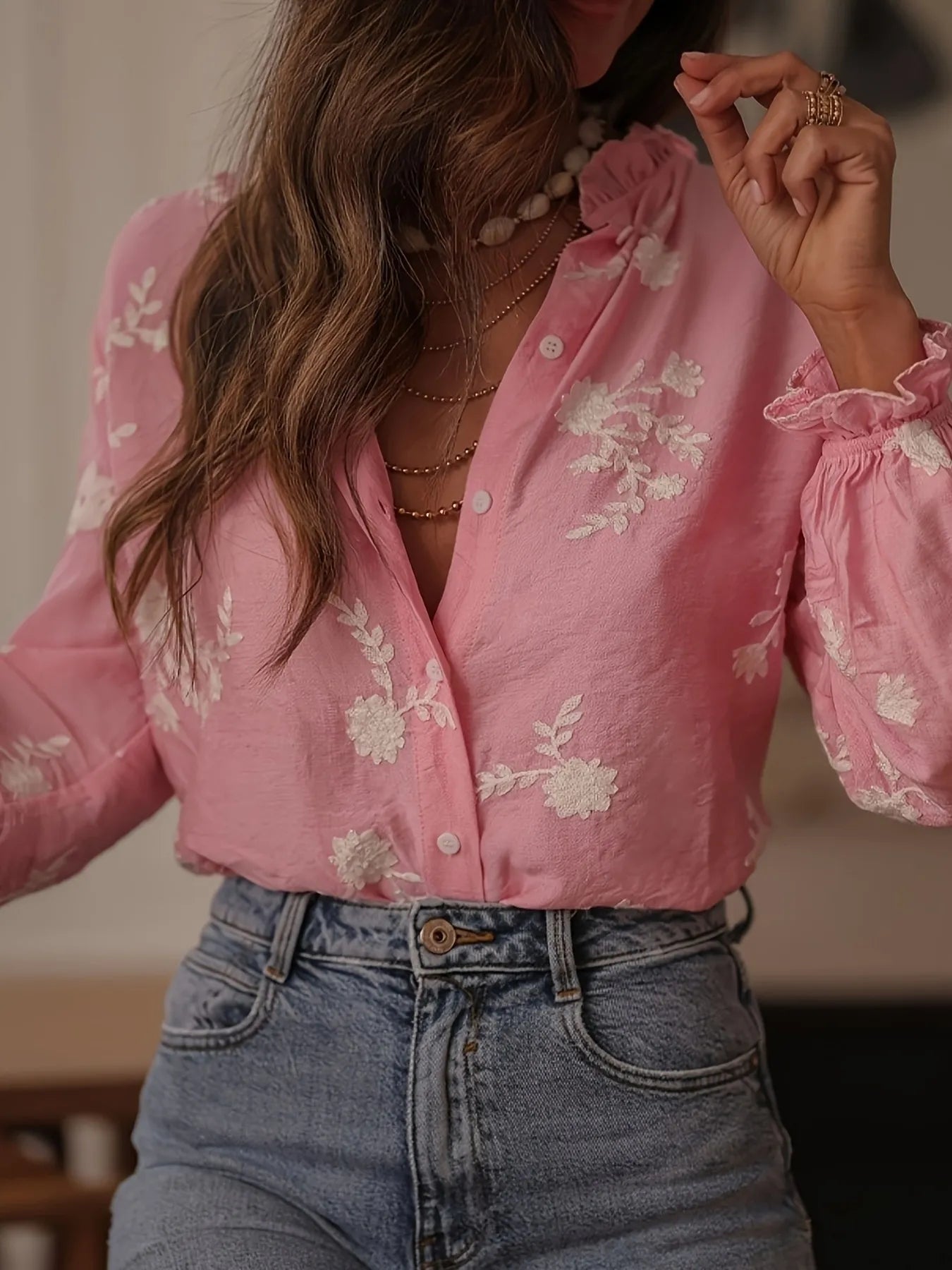 Flower Button Up Long Sleeve Shirt.