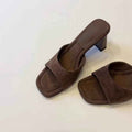 Elevated Version French Open Square Toe High Heel Slides For Women, Simple Slip-On Block Heel All-Match One-Strap Summer Outdoor Sandals