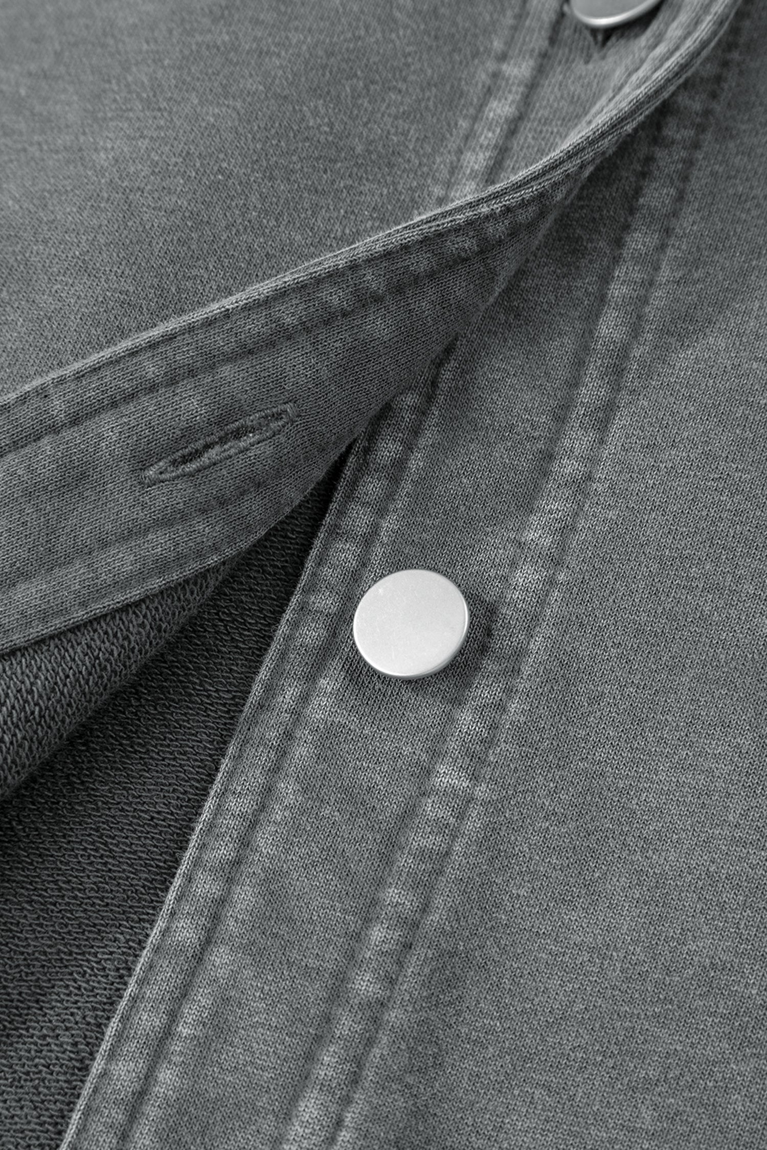 Medium Grey Mineral Wash Chest Pockets Drop Shoulder Shacket with Side Slit