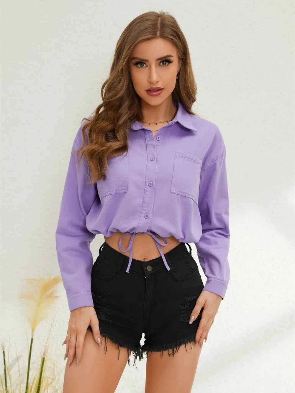 Collared Neck Long Sleeve Shirt.