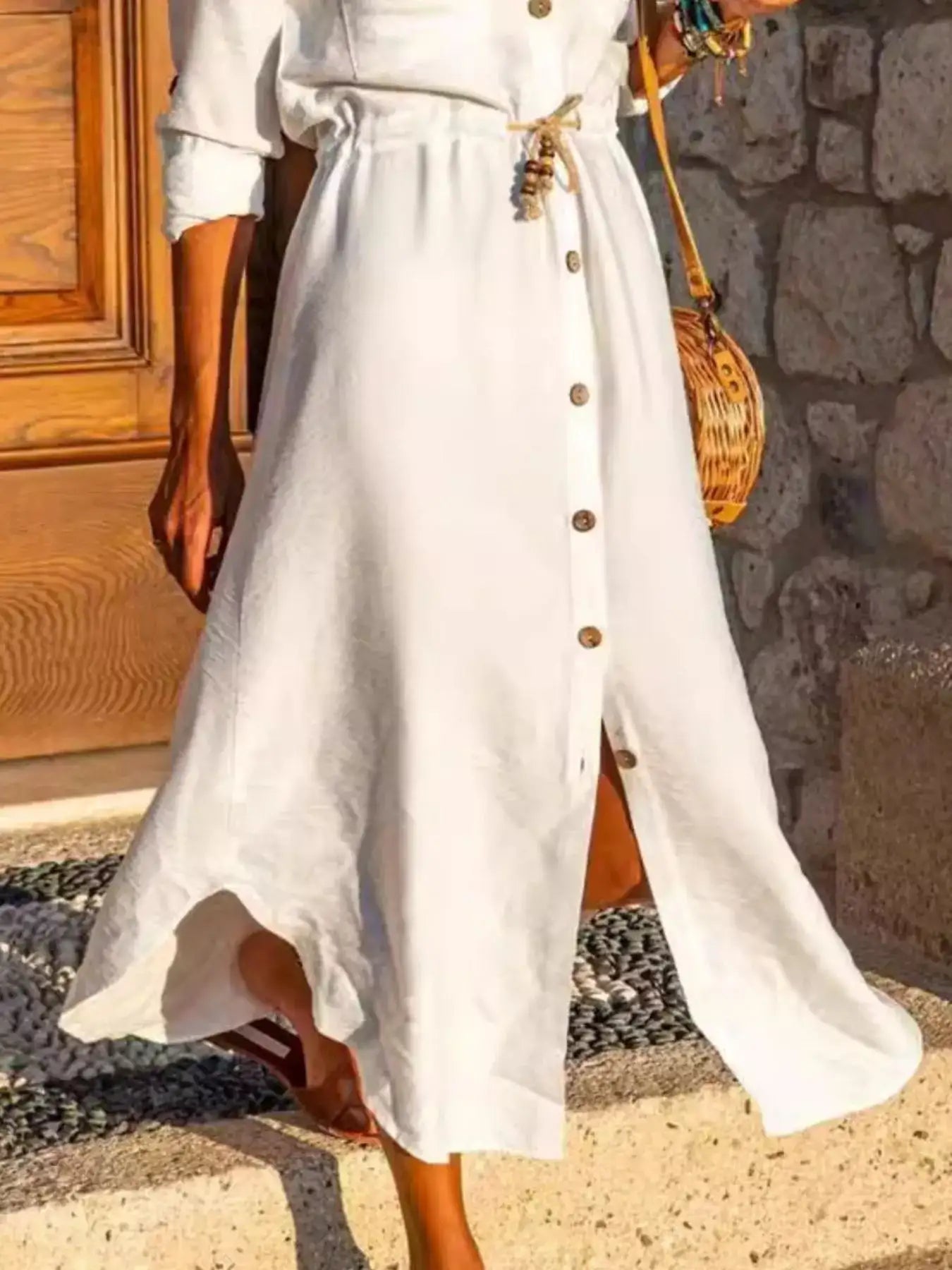 Button-Front Belted Shirt Dress.