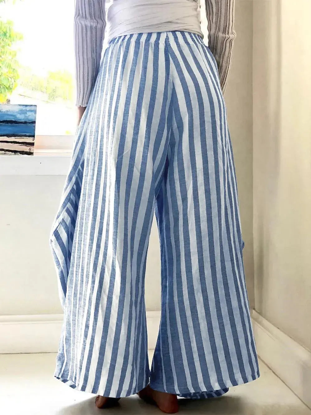 Striped Elastic Waist Wide Leg Pants.