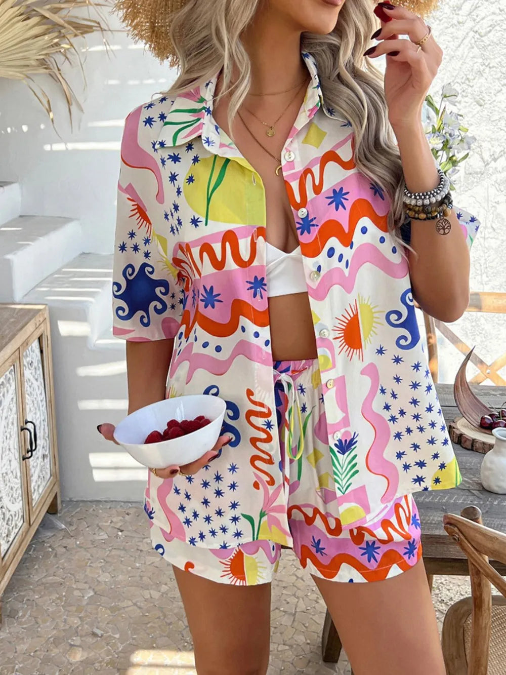 Buttoned Shirt and Shorts Set - CHIC TB