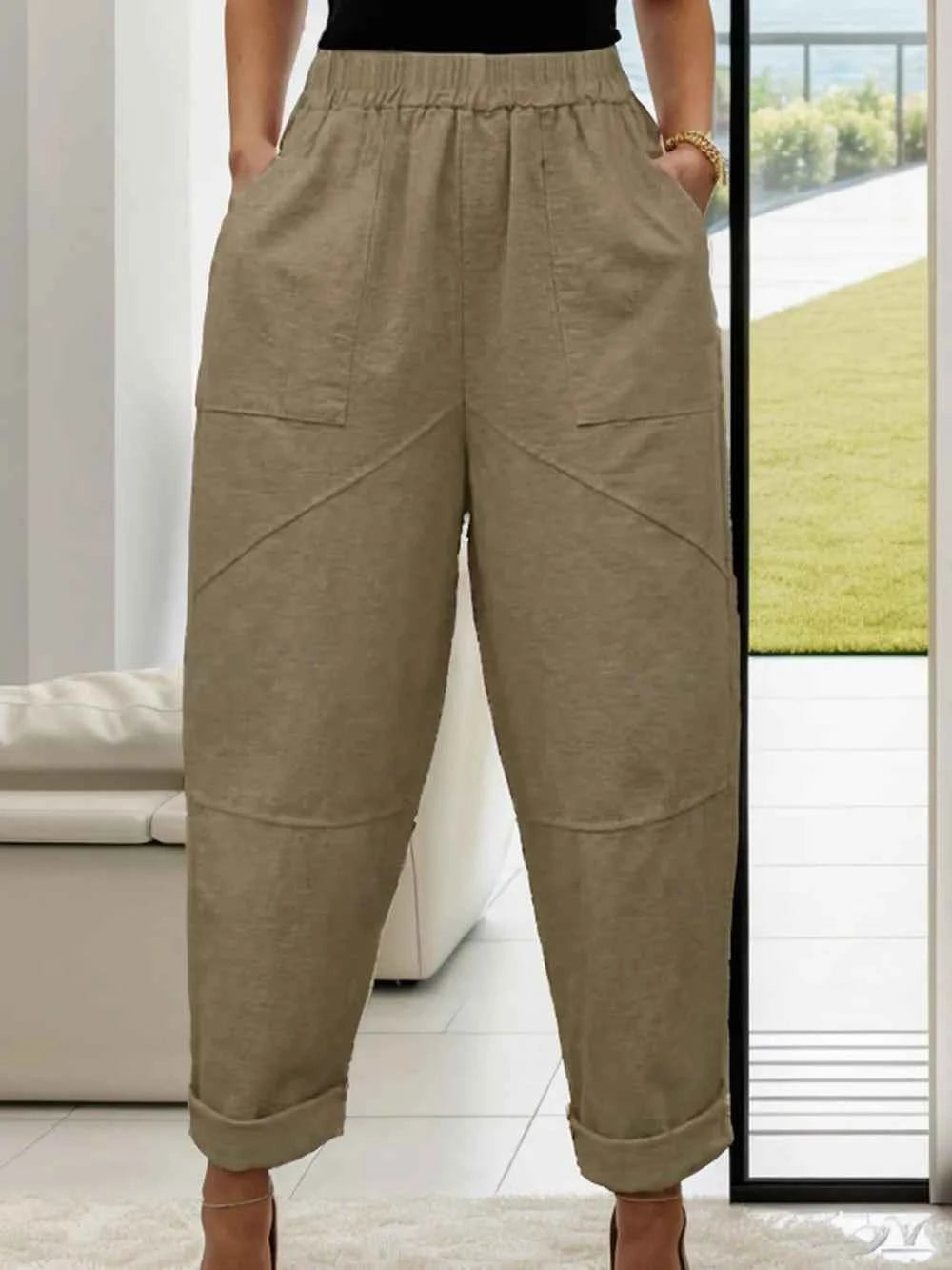 Elastic Waist Pants with Pockets.