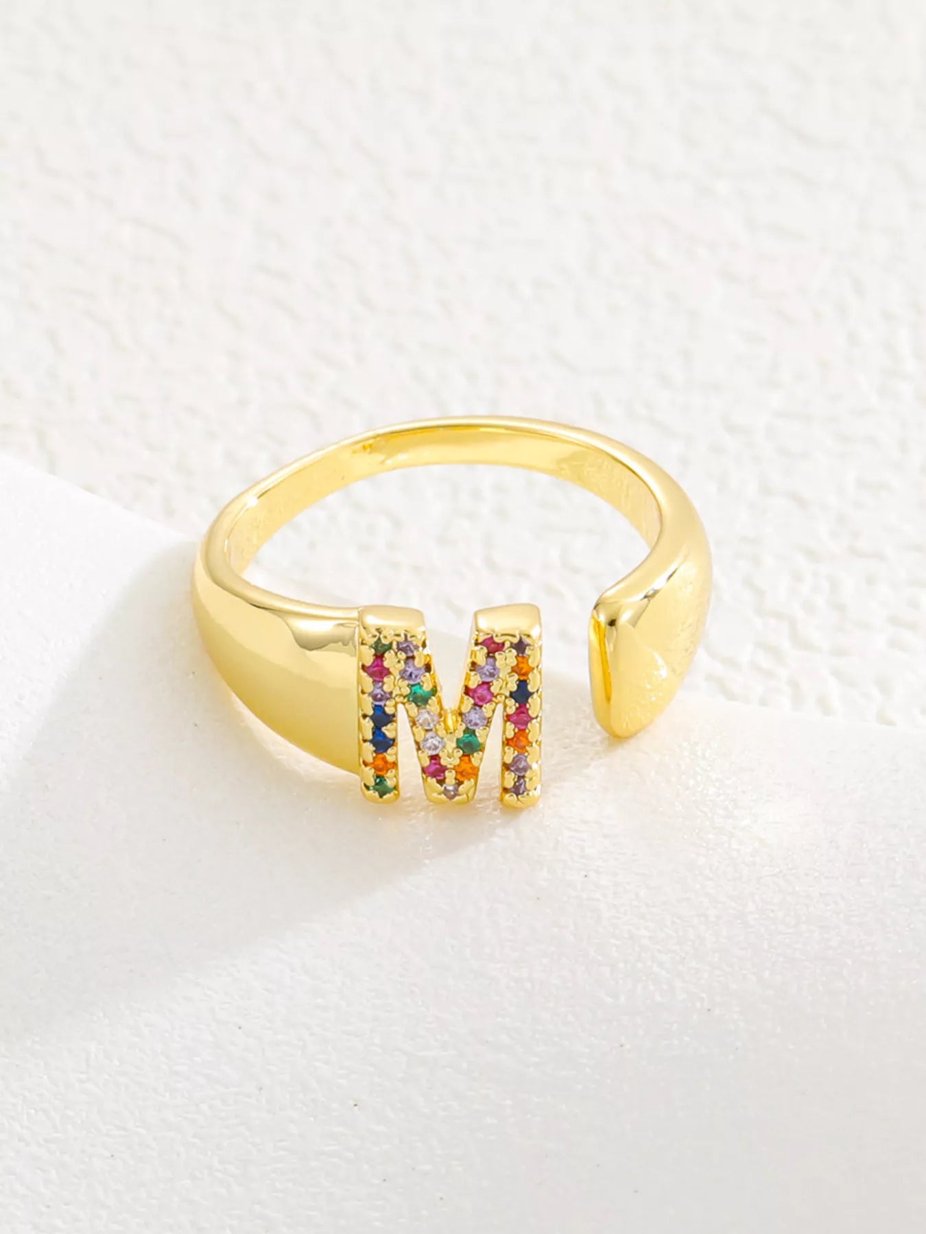 18K Gold-Plated Zircon Letter Ring.