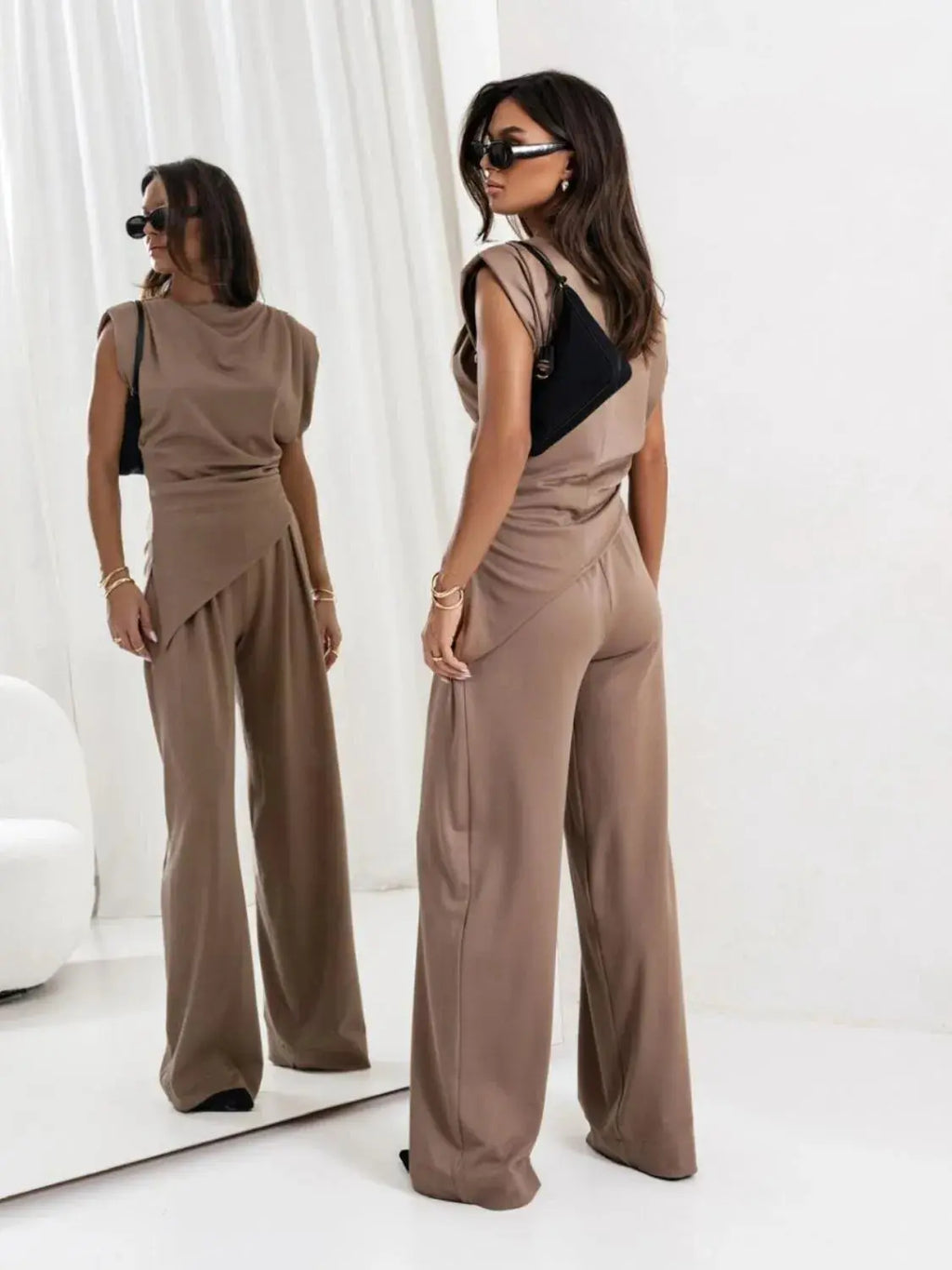 Top and Wide Leg Pants Set.
