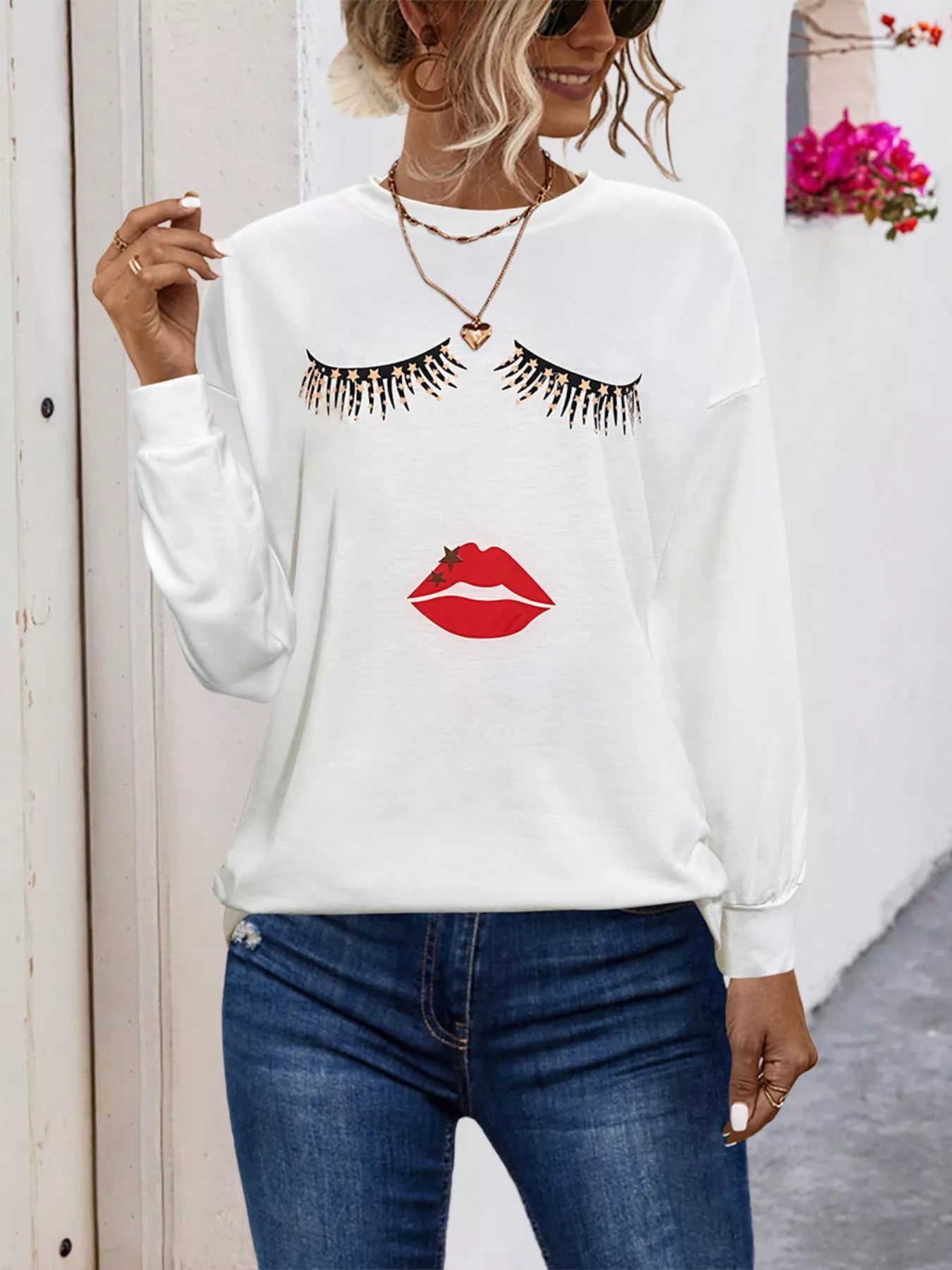 Graphic Round Neck Dropped Shoulder T-Shirt.