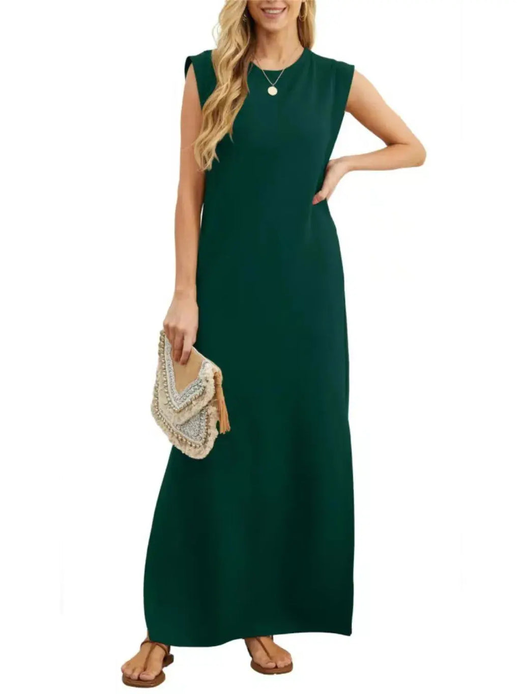 long, sleeveless Slit Maxi Tank Dress Plus Size.