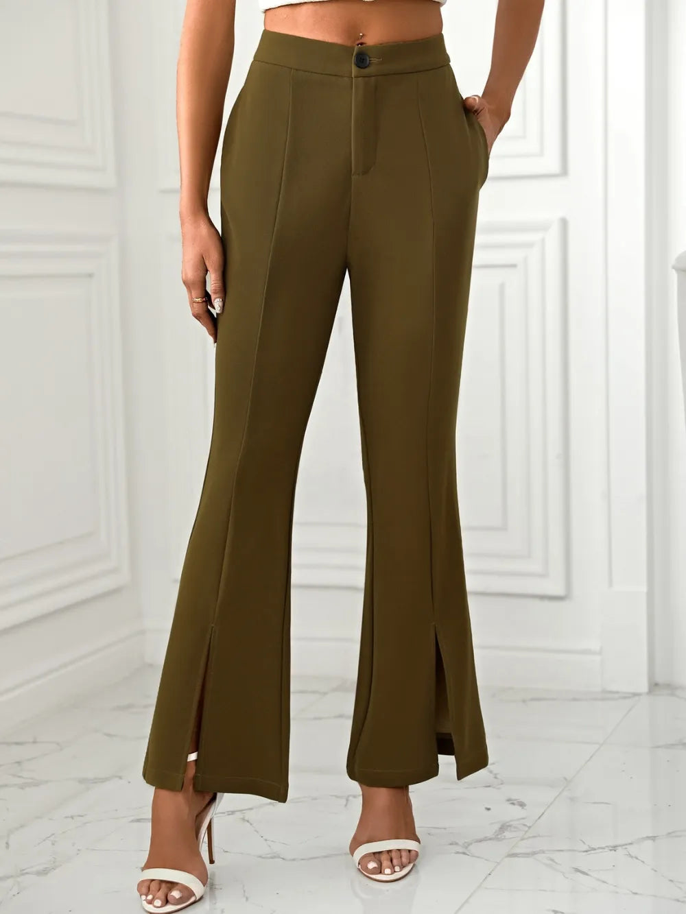 Slit Flare Pants with Pockets.
