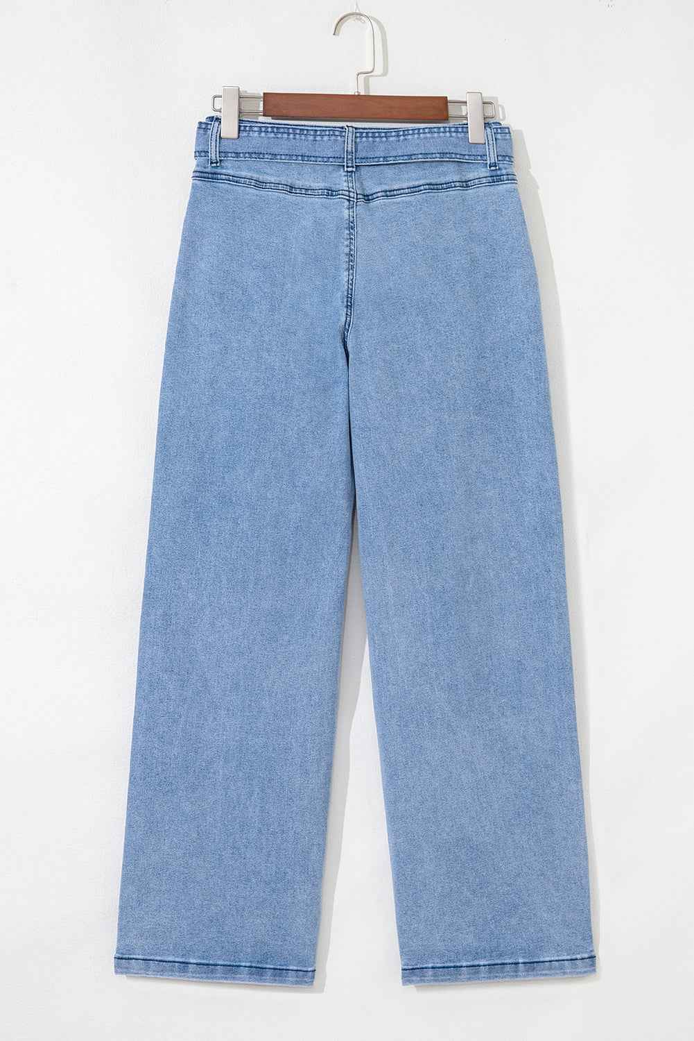 Beau Blue Western Washed Bow Knot Sash Wide Leg Jeans
