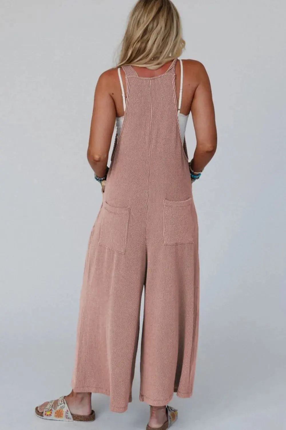 Corded Adjustable Straps Wide Leg Loose Overalls.