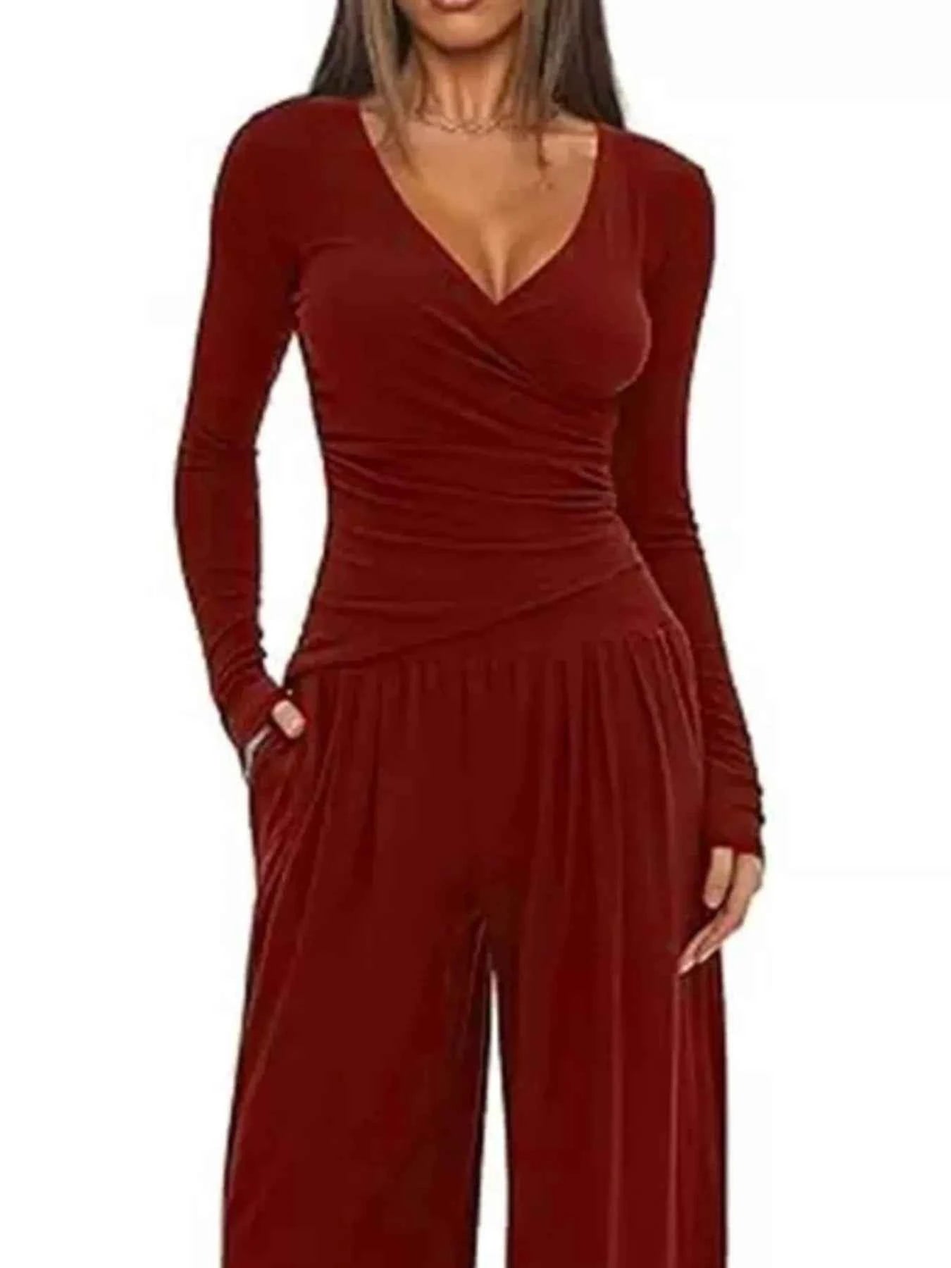 Casual Long Sleeve Top and Wide Leg Pants Set