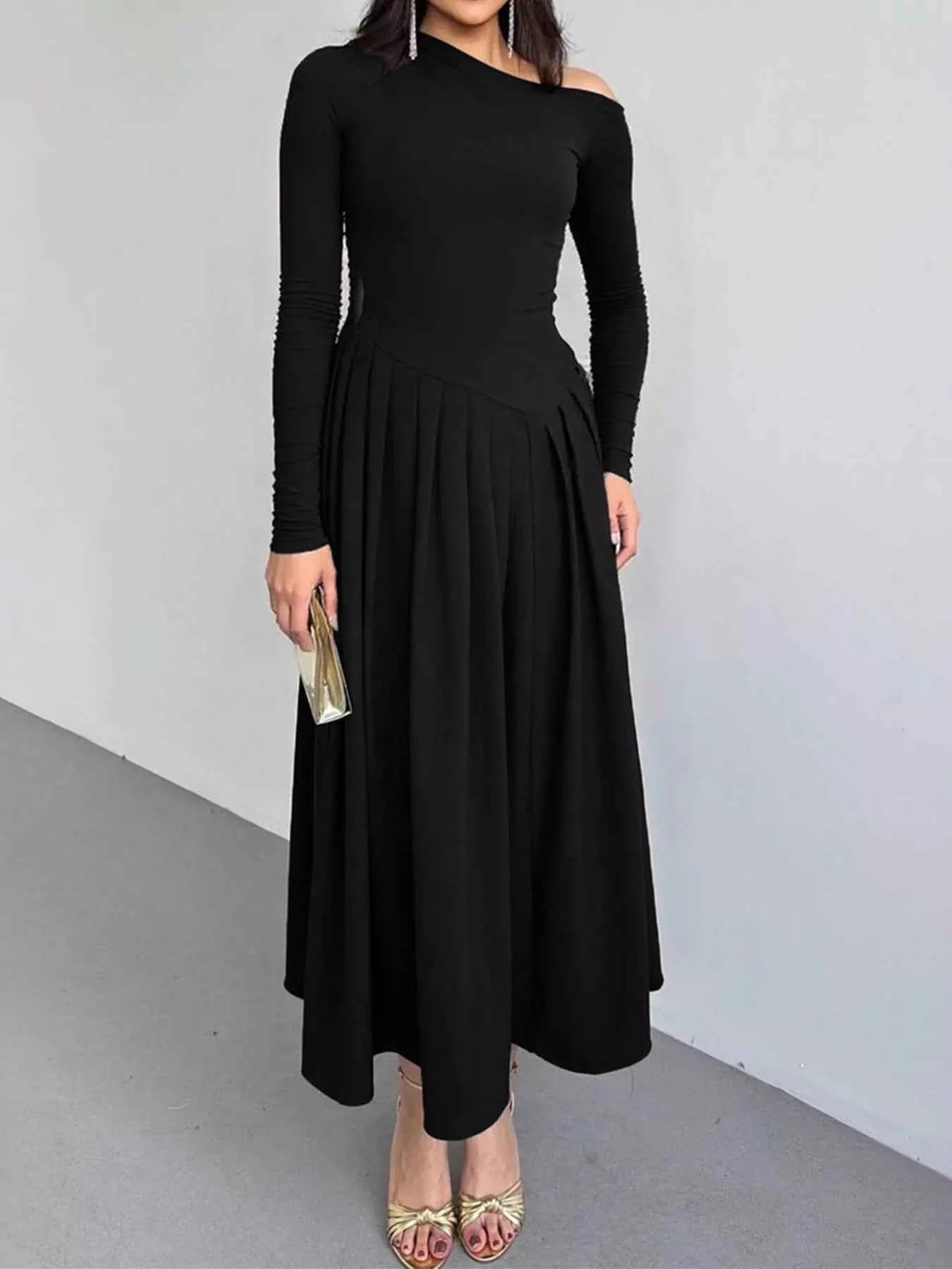 Ruched One Shoulder Long Sleeve Dress