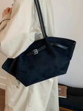 Solid Color Buckle Tote Bag