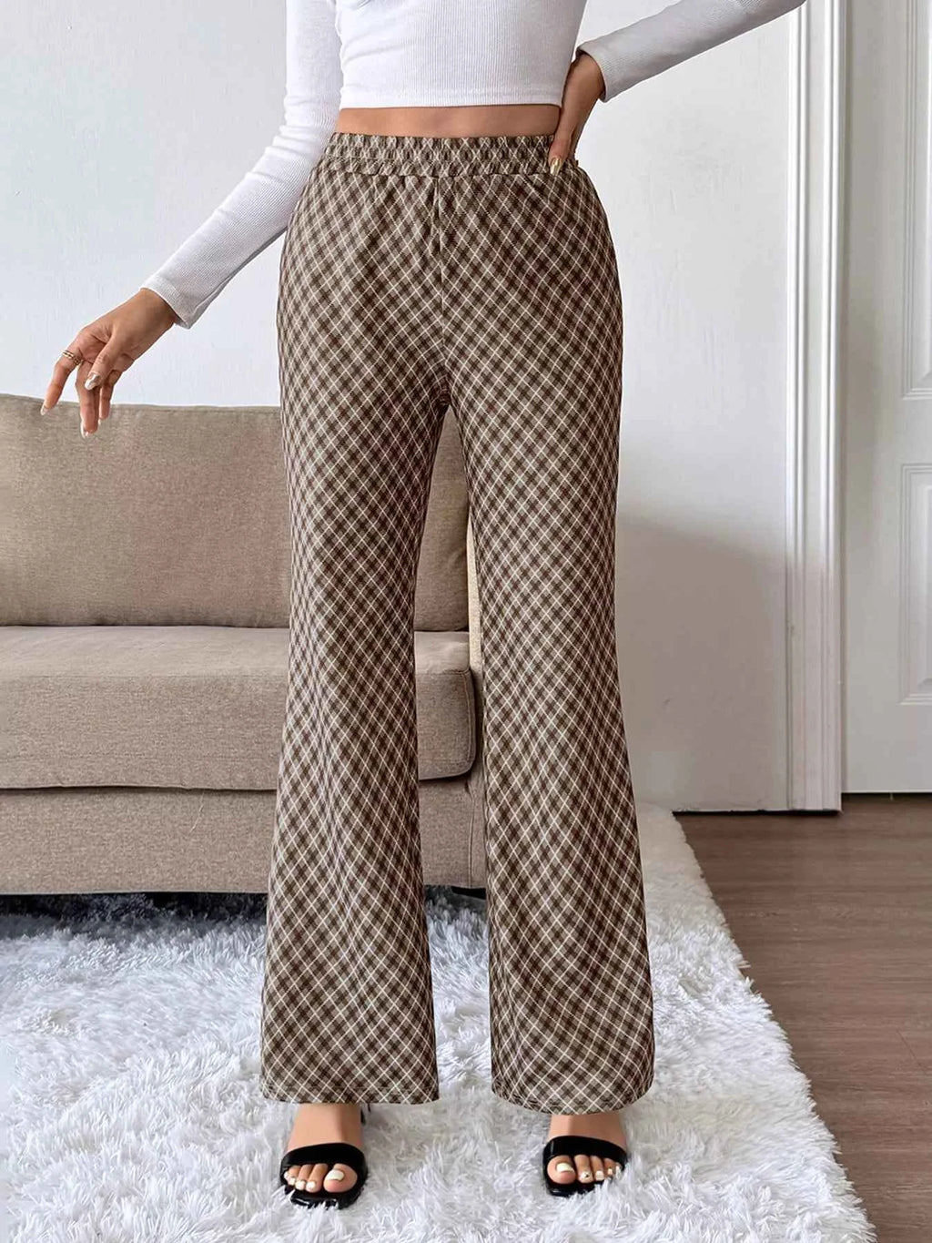 Plaid High-Waisted Wide Leg Pants.