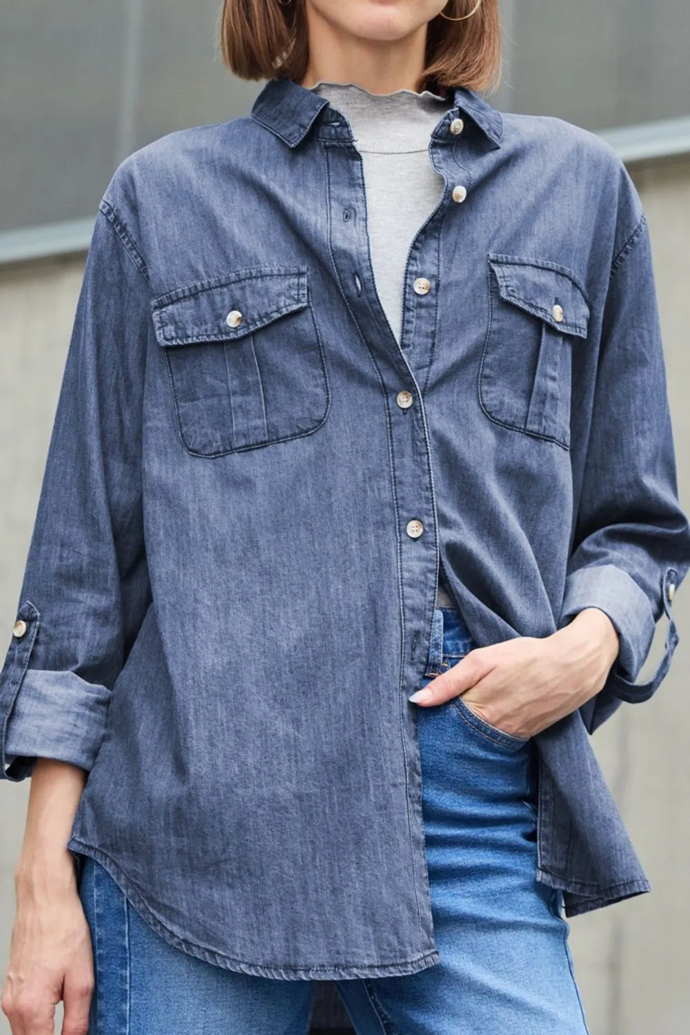 Long Sleeve Denim Top.