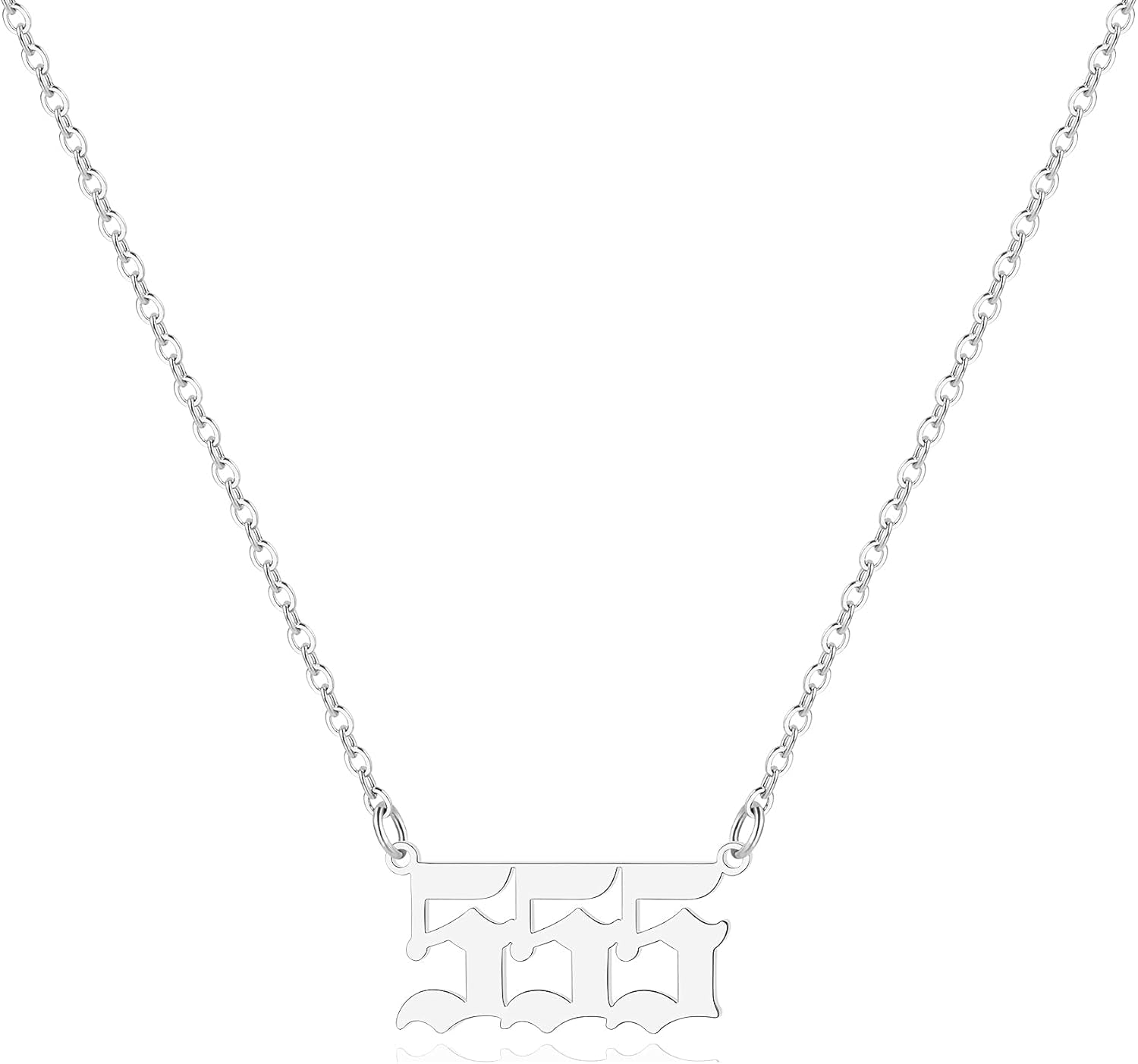 Angel Number Necklace for Women, 18K Gold Plated 000 111 222 333 444 555 666 777 888 999 Necklace Numerology Jewelry