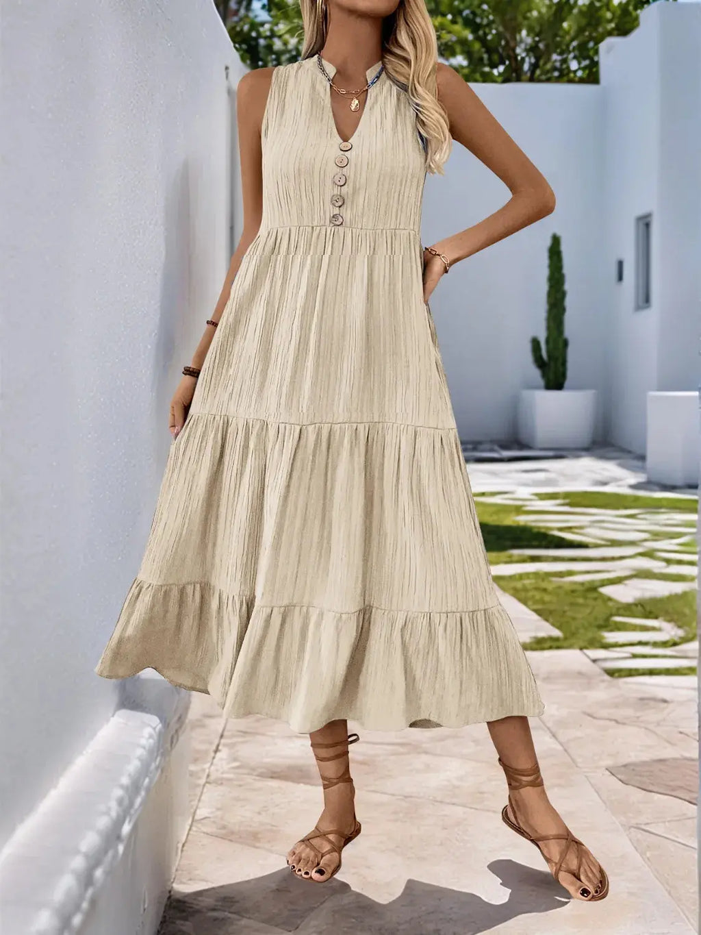 Sleeveless Midi Tiered Dress.