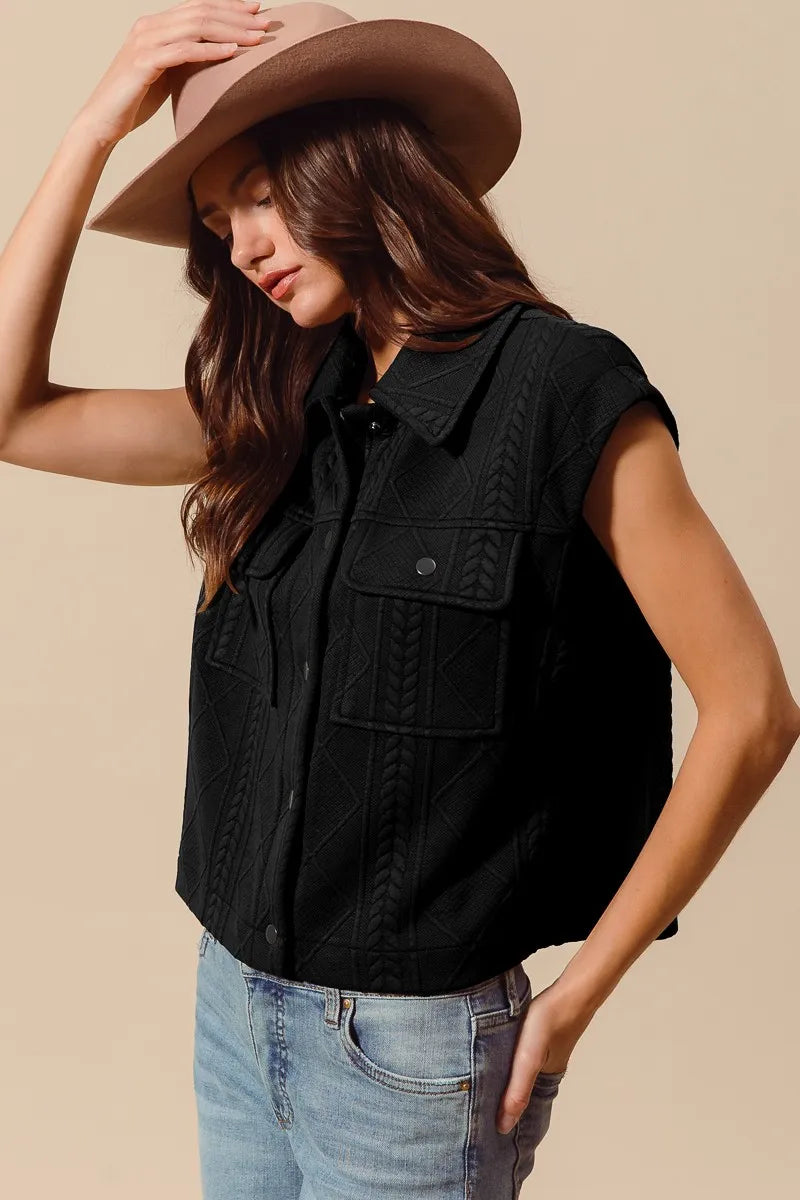 SO ME Cable Quilting Stitch Button Up Knit Vest.