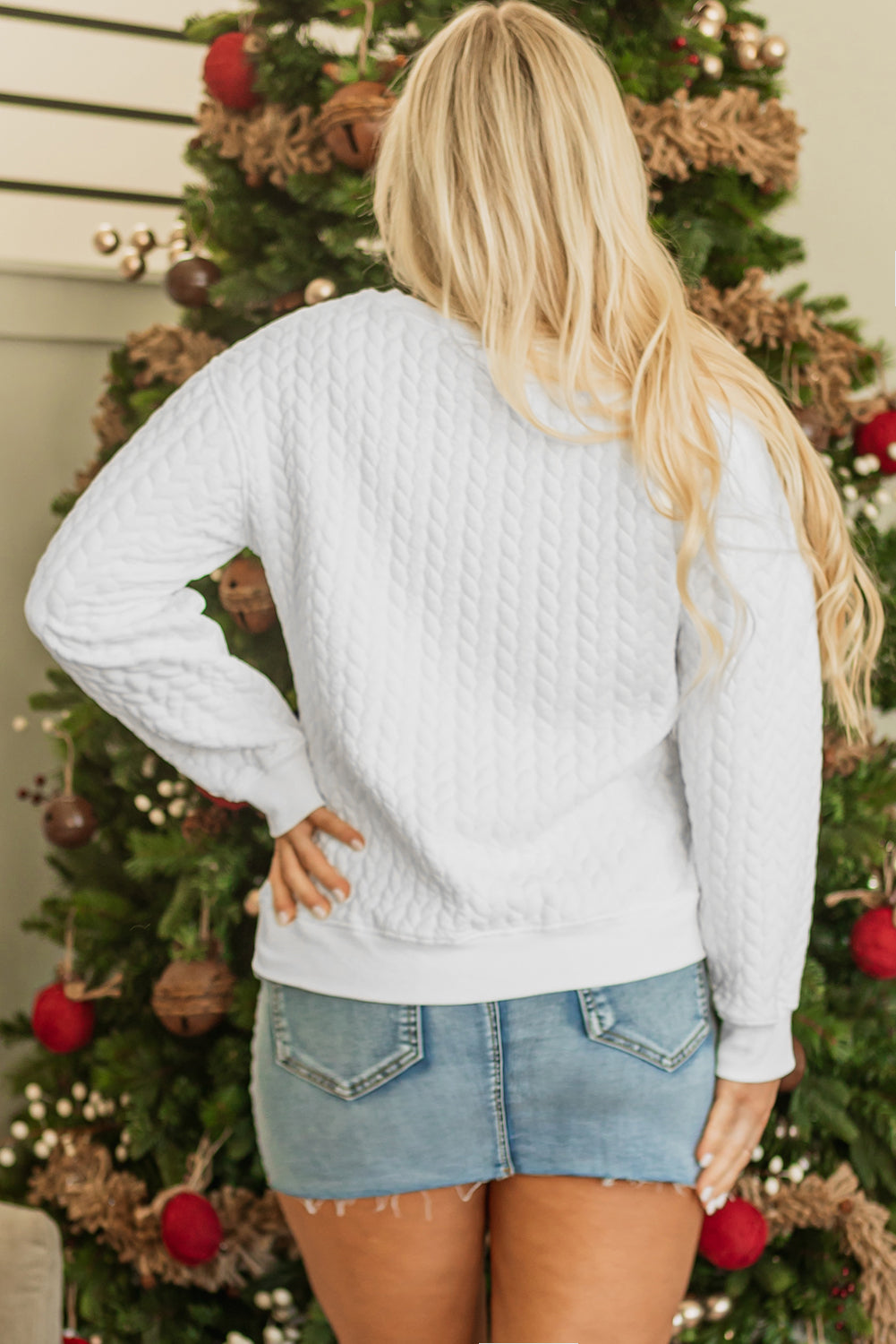 White Merry And Bright Cable Knit Pullover Sweatshirt Dear-Lover Dropshipping