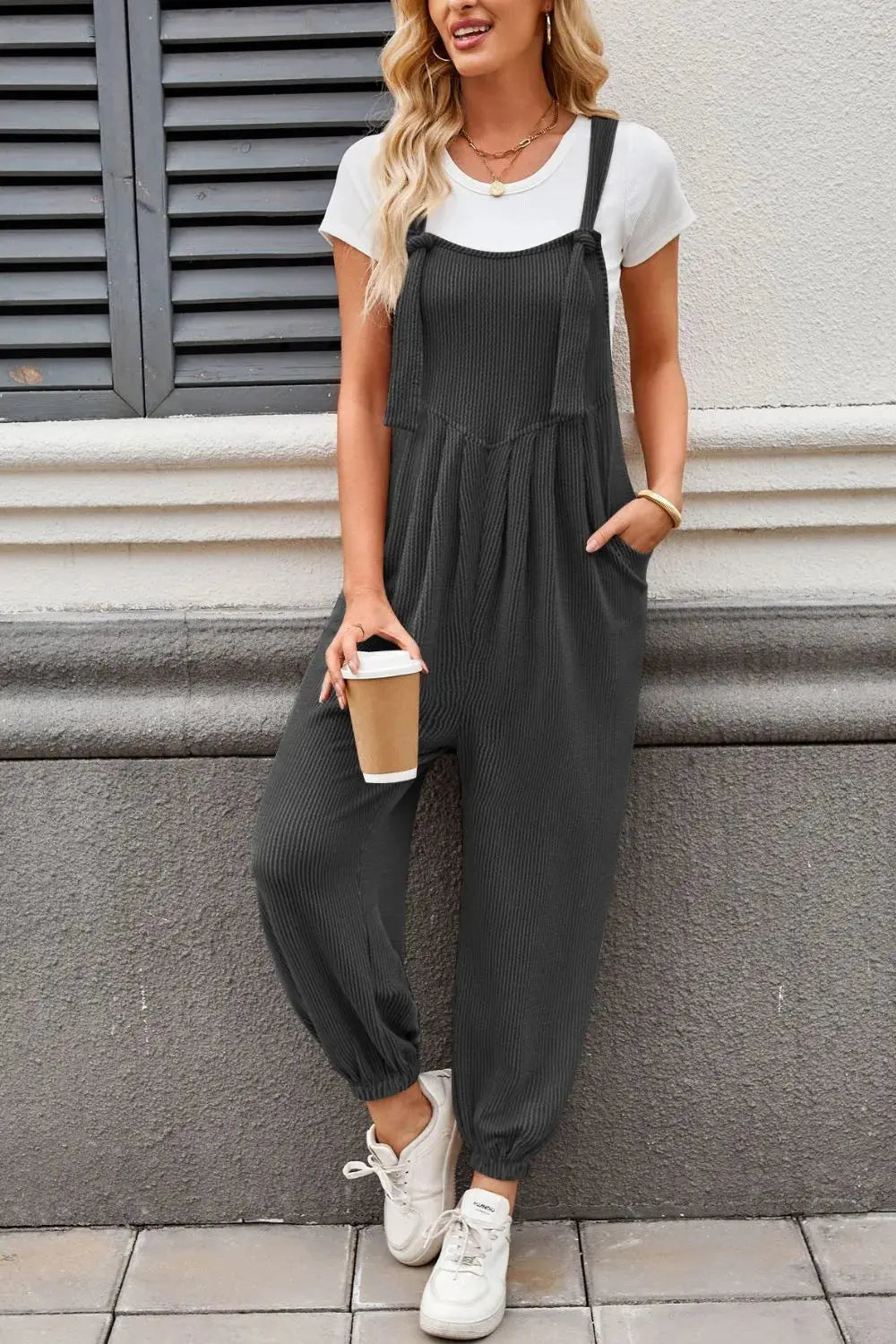 Lovelet Knotted Strap Overalls with Pockets.