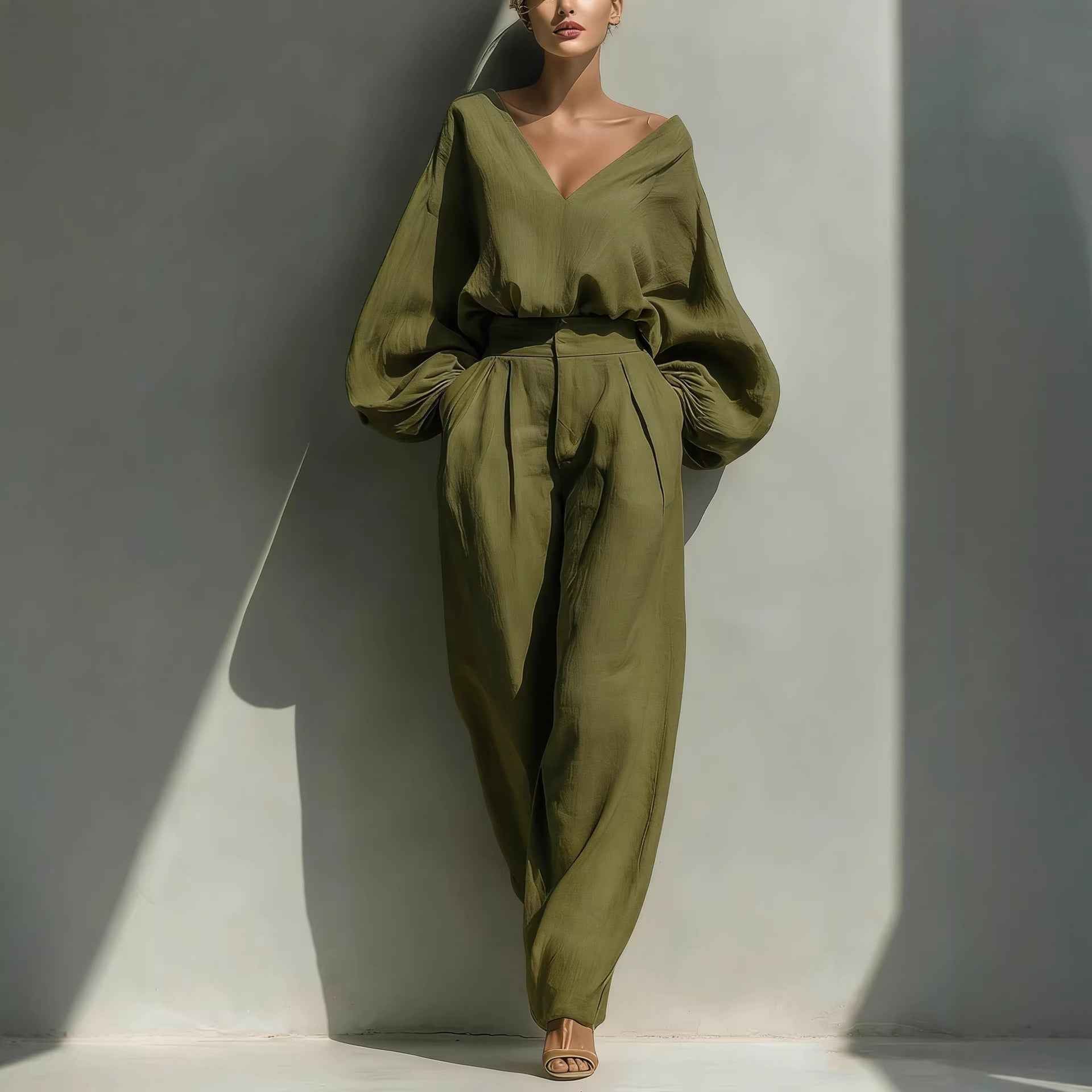 Long-sleeve Loose-fitting Trendy Unisex Retro Cotton-linen Set