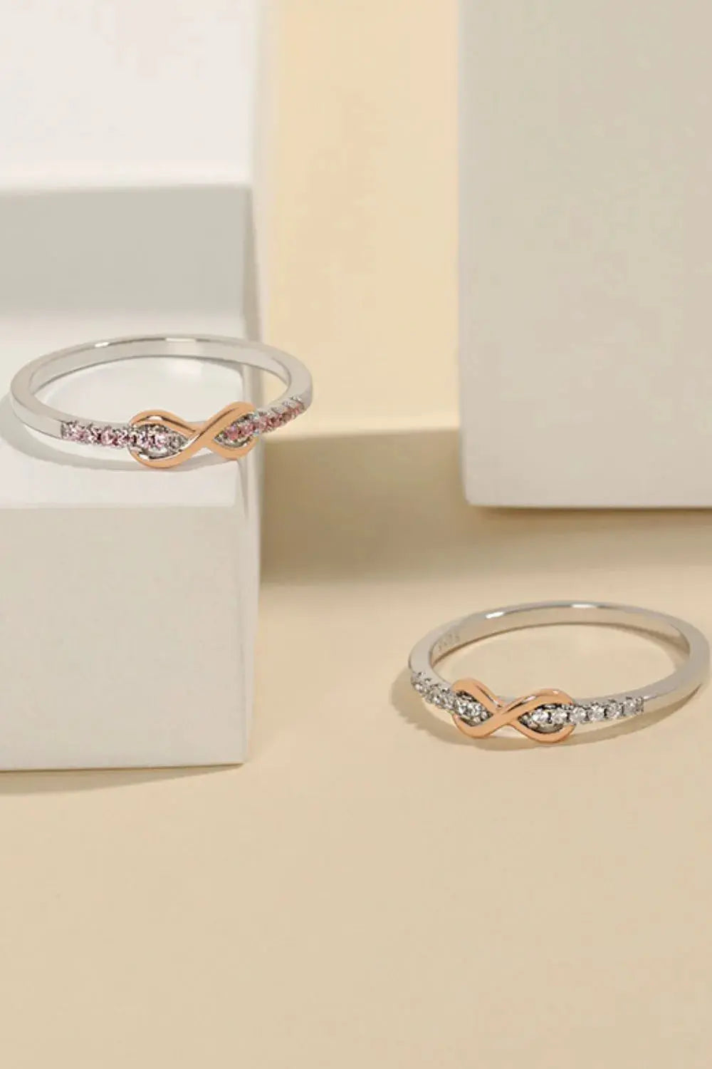 925 Sterling Silver Inlaid Zircon Infinity Symbol Ring.