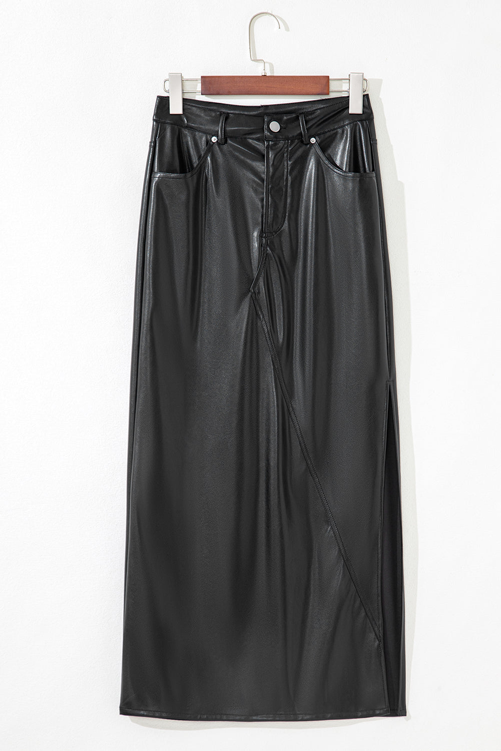 Black Faux Leather Side Slit Maxi Skirt Dear-Lover Dropshipping