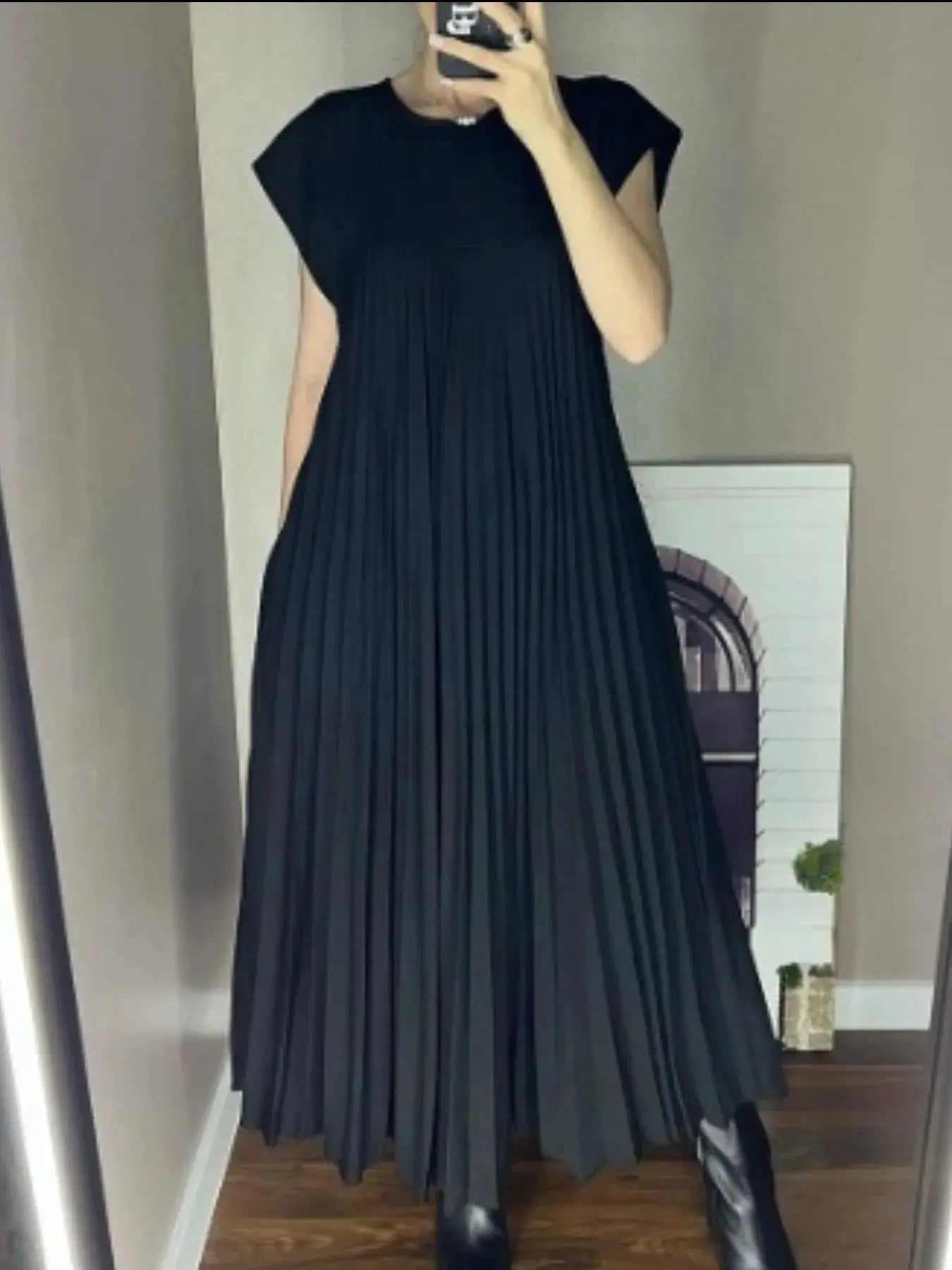 Full Size Pleated Round Neck Maxi Dress Plus Size.