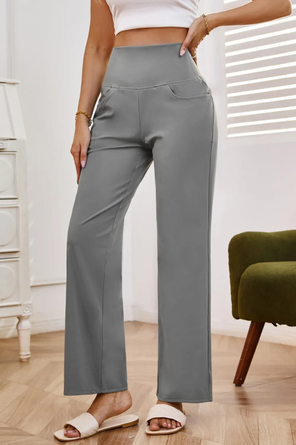High Waist Wide Leg Pants with Pockets.